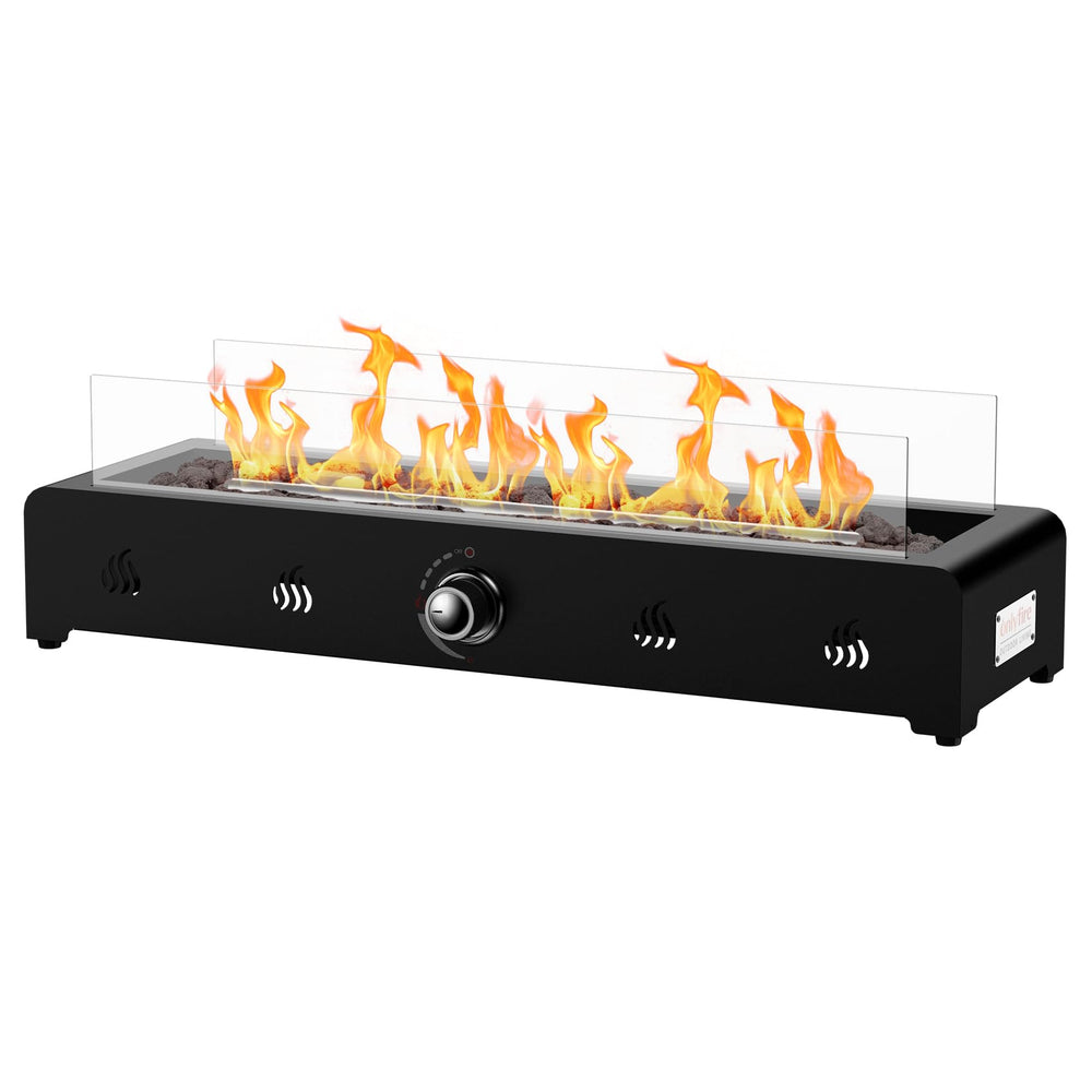 onlyfire front view packaging showing compact tabletop fire pit setup and portability