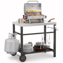 onlyfire front view of stainless steel cart showing sturdy support and workspace