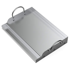 onlyfire front view of stainless steel griddle showing full cooking area and benefits