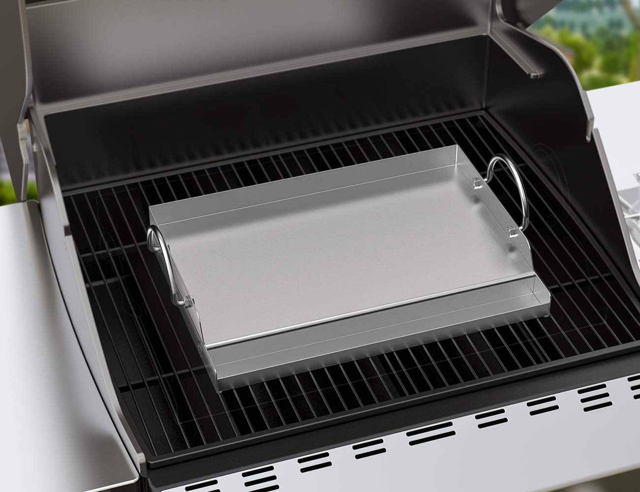 onlyfire griddle next to ruler showing dimensions and space-saving benefit