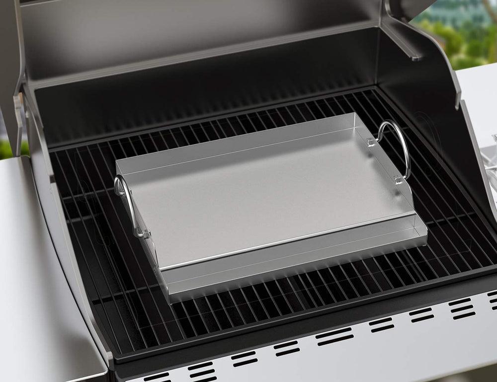 onlyfire griddle next to ruler showing dimensions and space-saving benefit