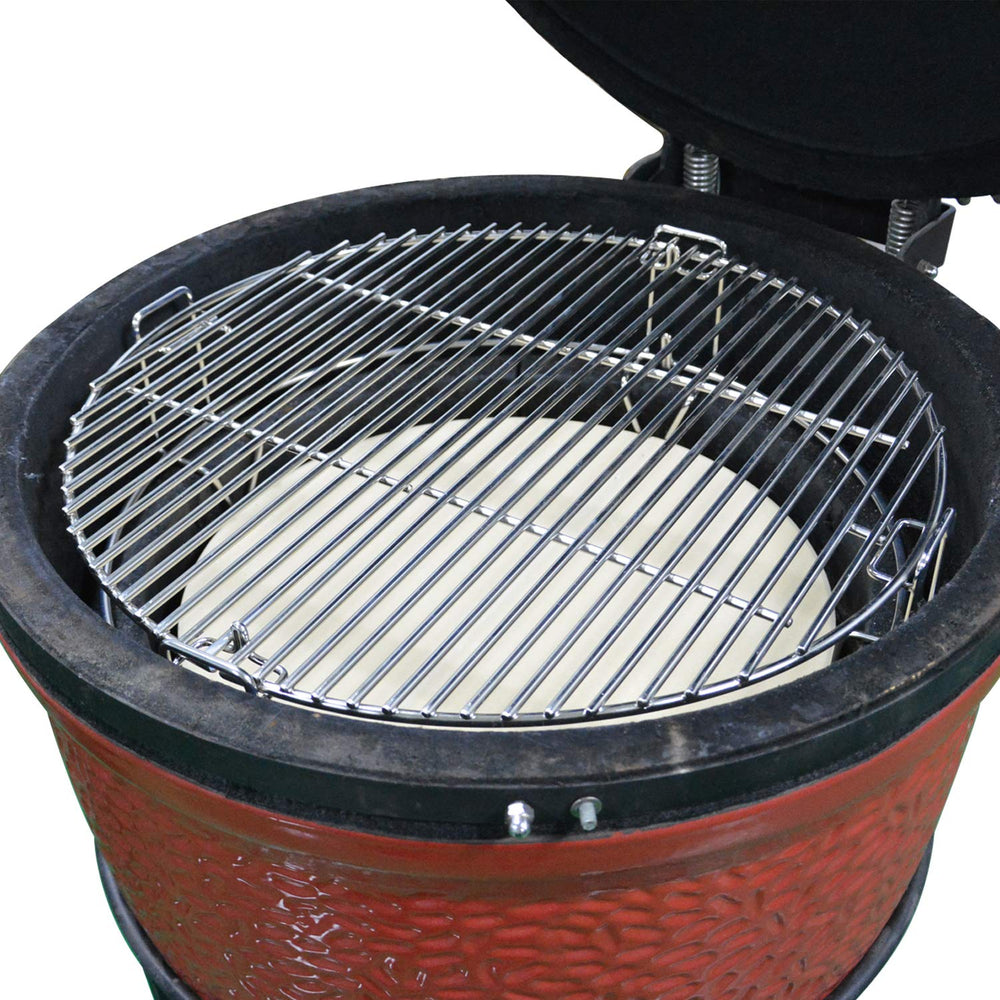 onlyfire grill in use with steaks, pizza, and vegetables showing multi-dish flexibility