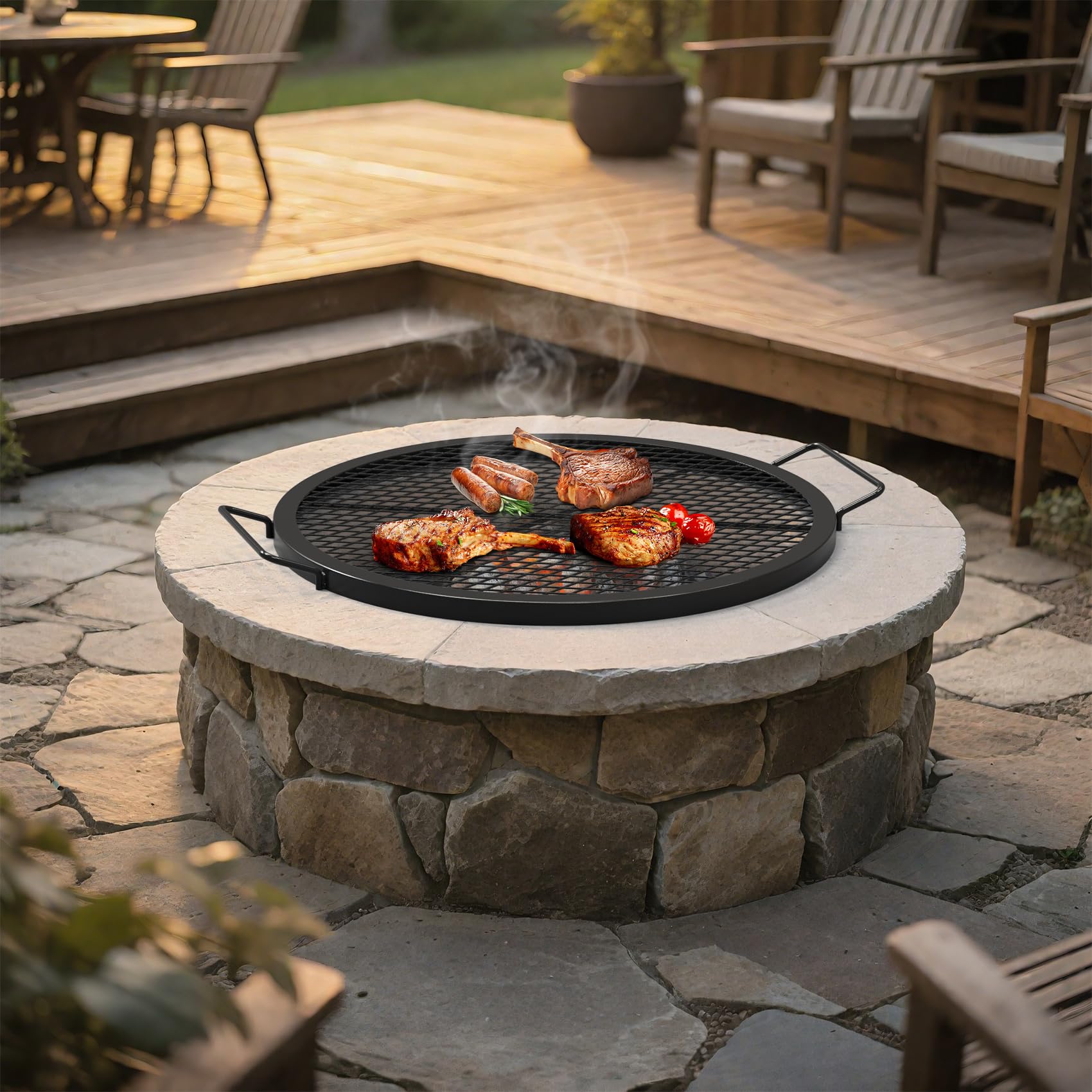 onlyfire grate in use over charcoal showing stable cooking and smoke infusion benefit
