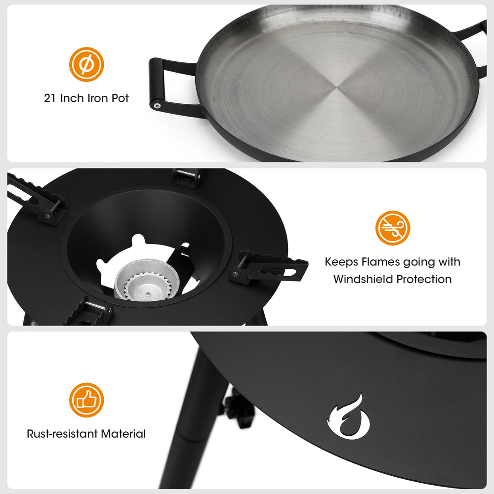 ONLYFIRE GRILLS burner close-up with wind guard showing steady-flame benefit