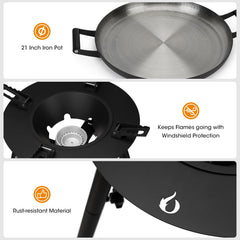 ONLYFIRE GRILLS burner close-up with wind guard showing steady-flame benefit