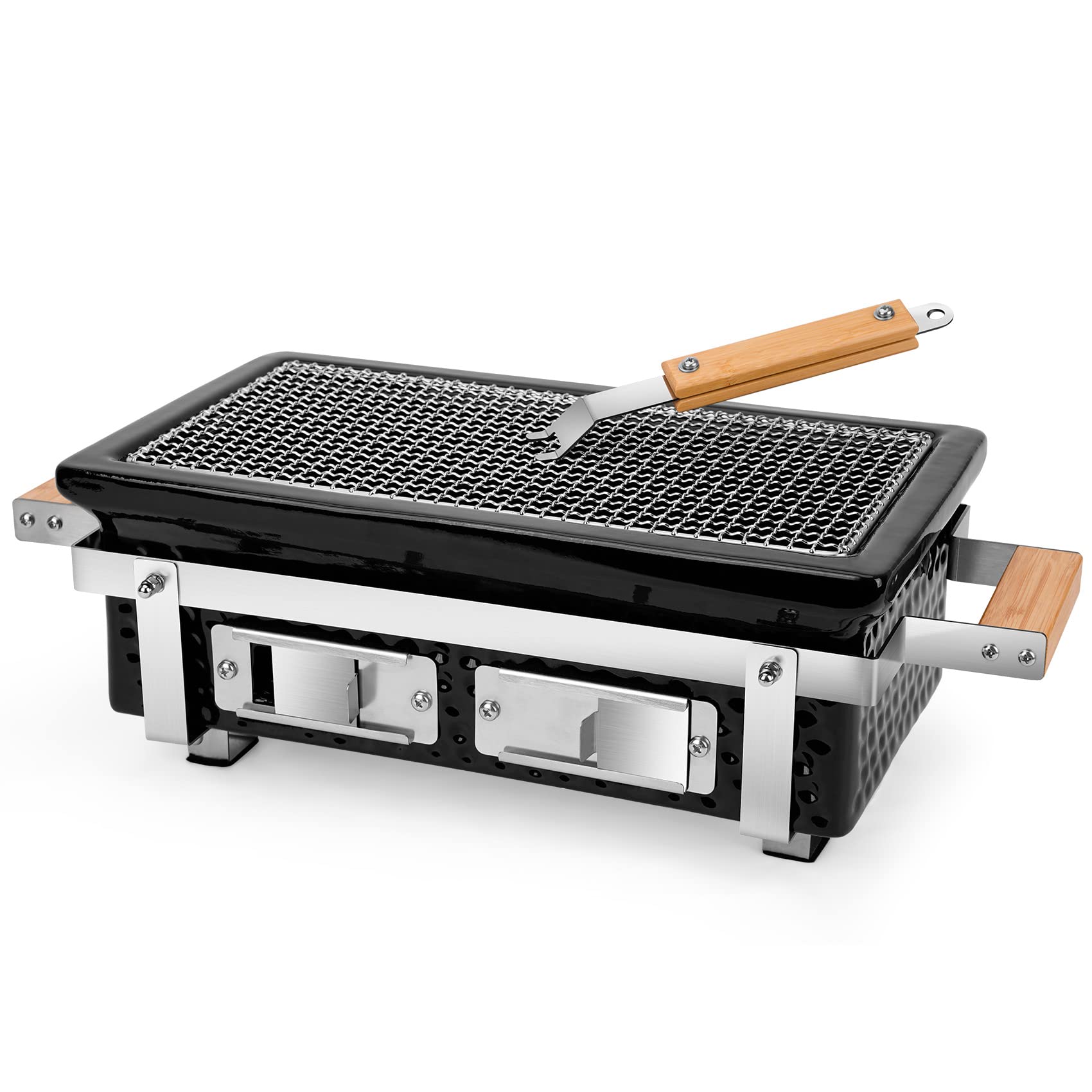 ONLYFIRE GRILLS GS306 front view showing compact hibachi and grate benefit