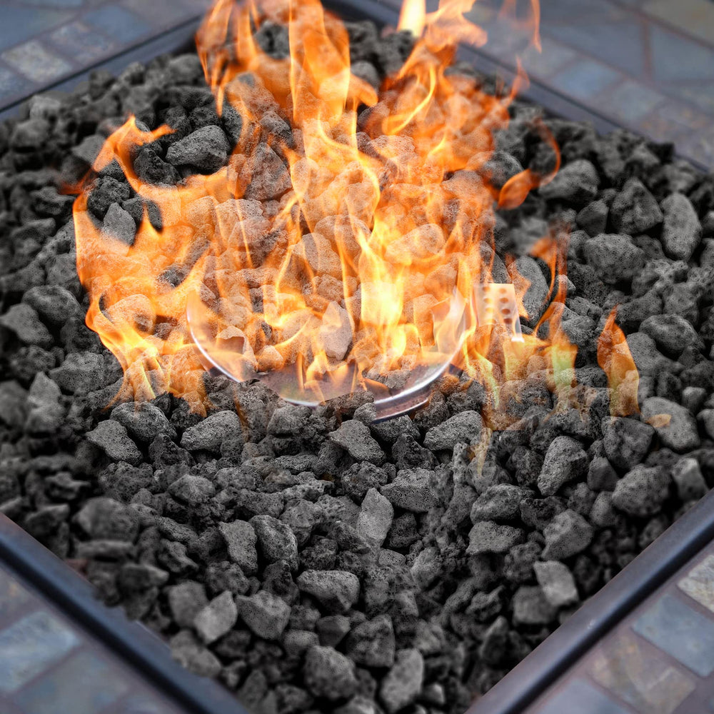 Onlyfire lava rock in a lit fire pit showing improved flame spread and visual effect