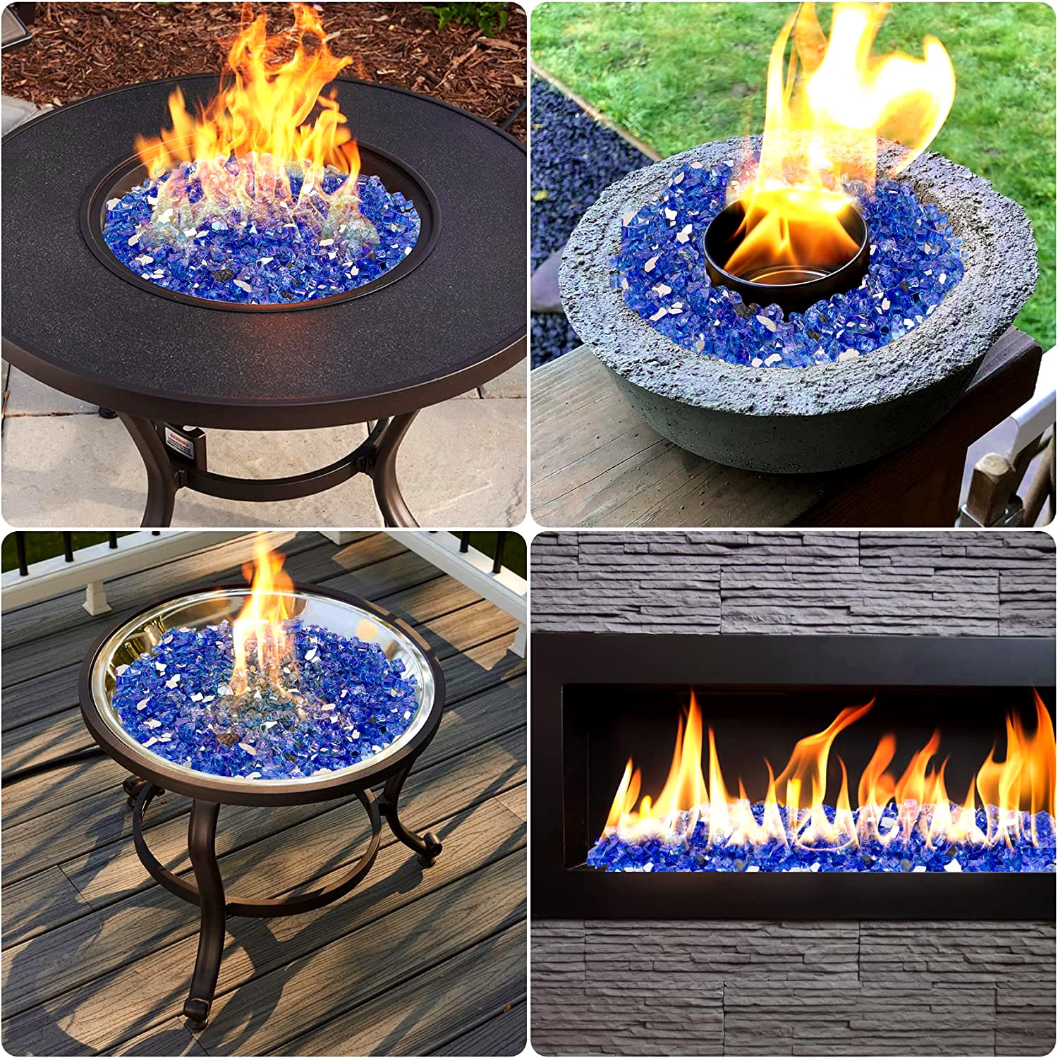 Onlyfire beads in a propane firepit enhancing flame visibility and color