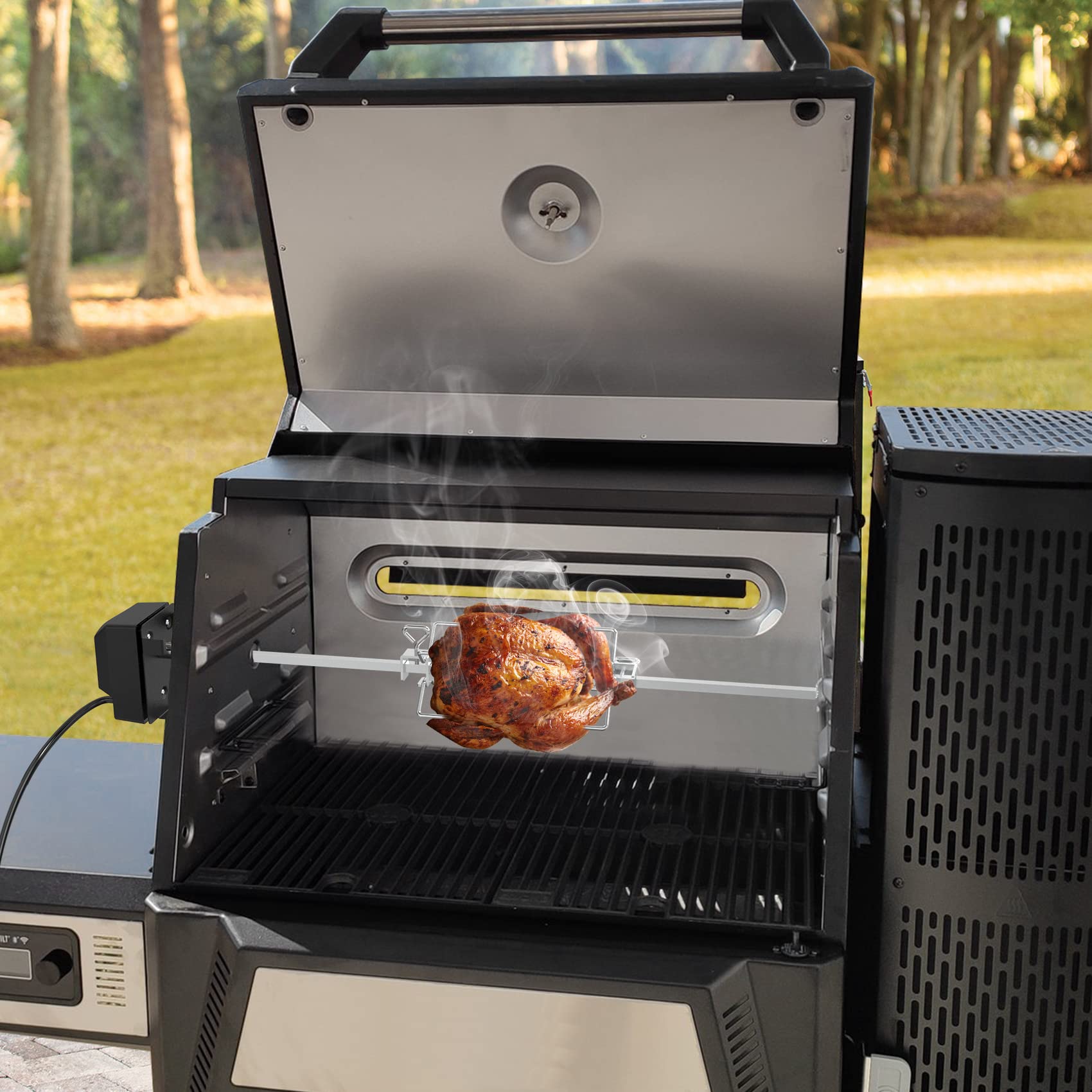 onlyfire in-grill cooking whole chicken showing even roast and juicy results