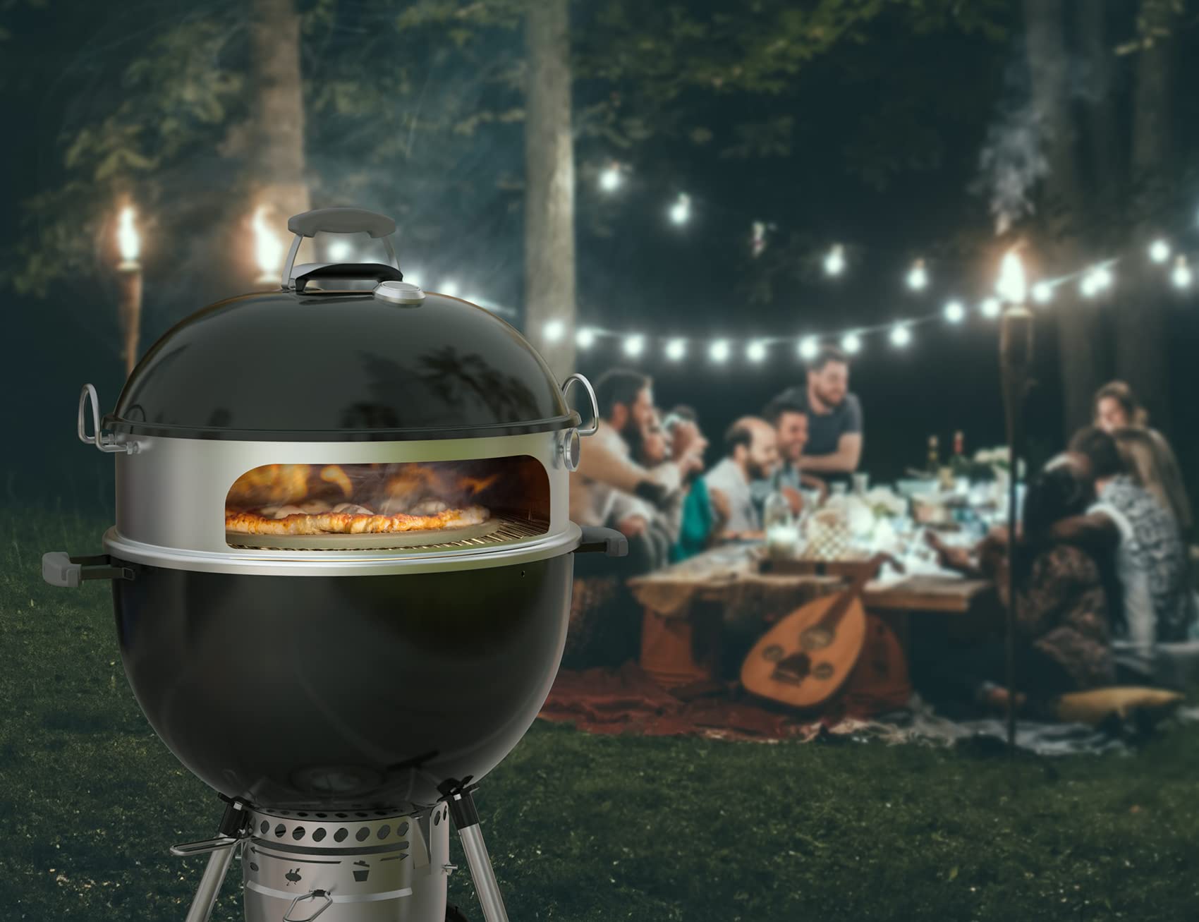 onlyfire kit installed in kettle grill with charcoal for authentic wood‑fired flavor