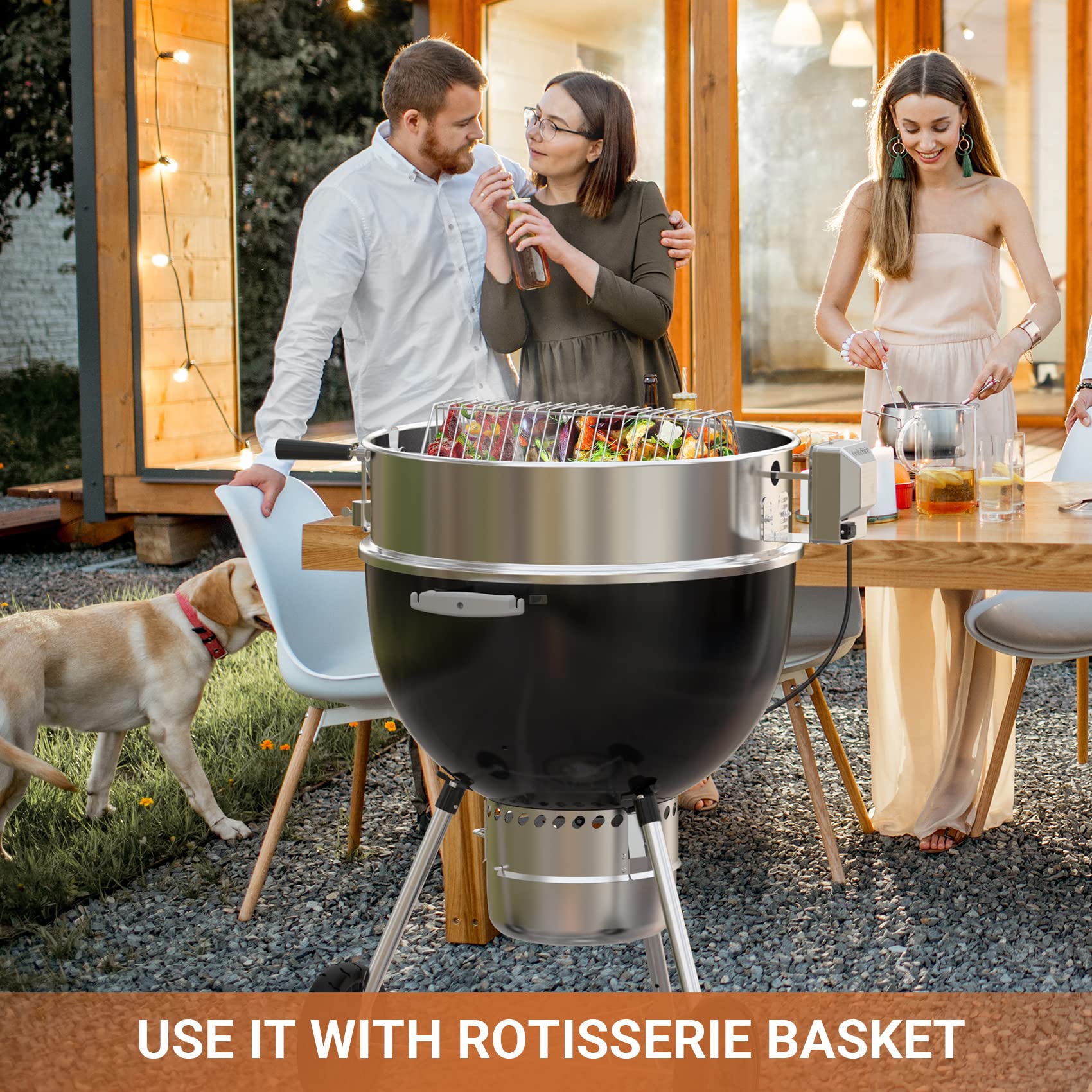 onlyfire installed in kettle grill lifestyle shot showing even roasting convenience