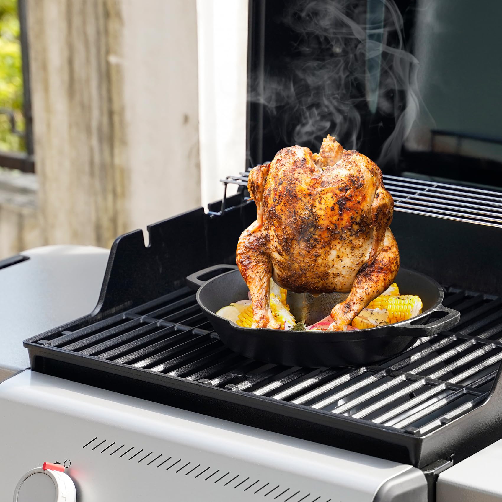 Onlyfire roaster inside oven showing heat retention and even roasting benefit