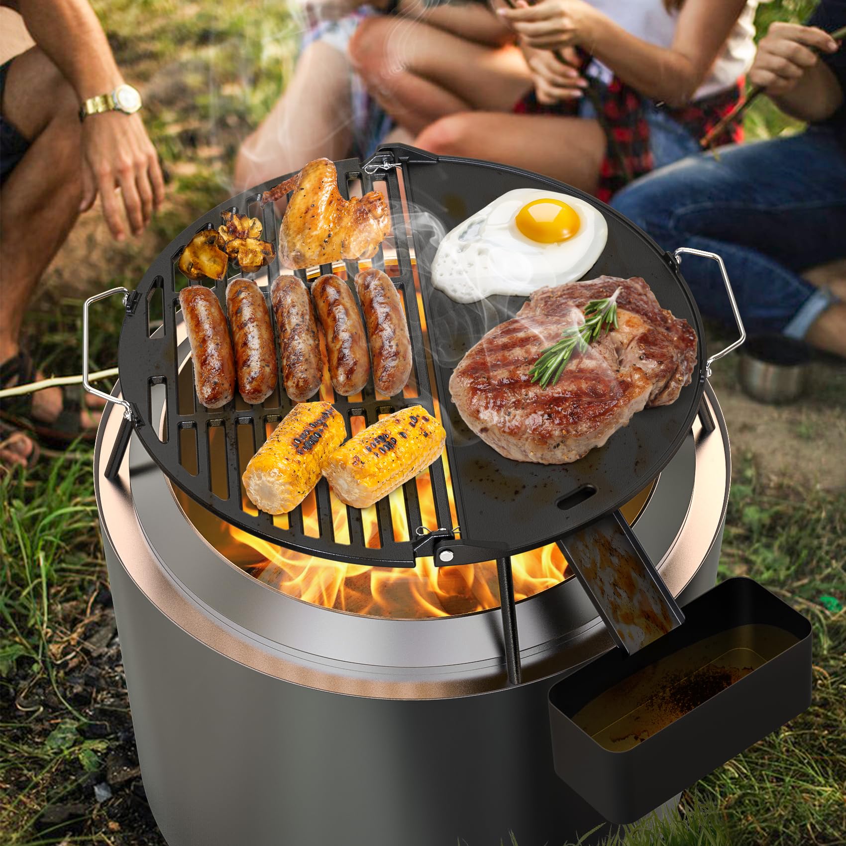 onlyfire in use over fire pit showing even heat and consistent cooking