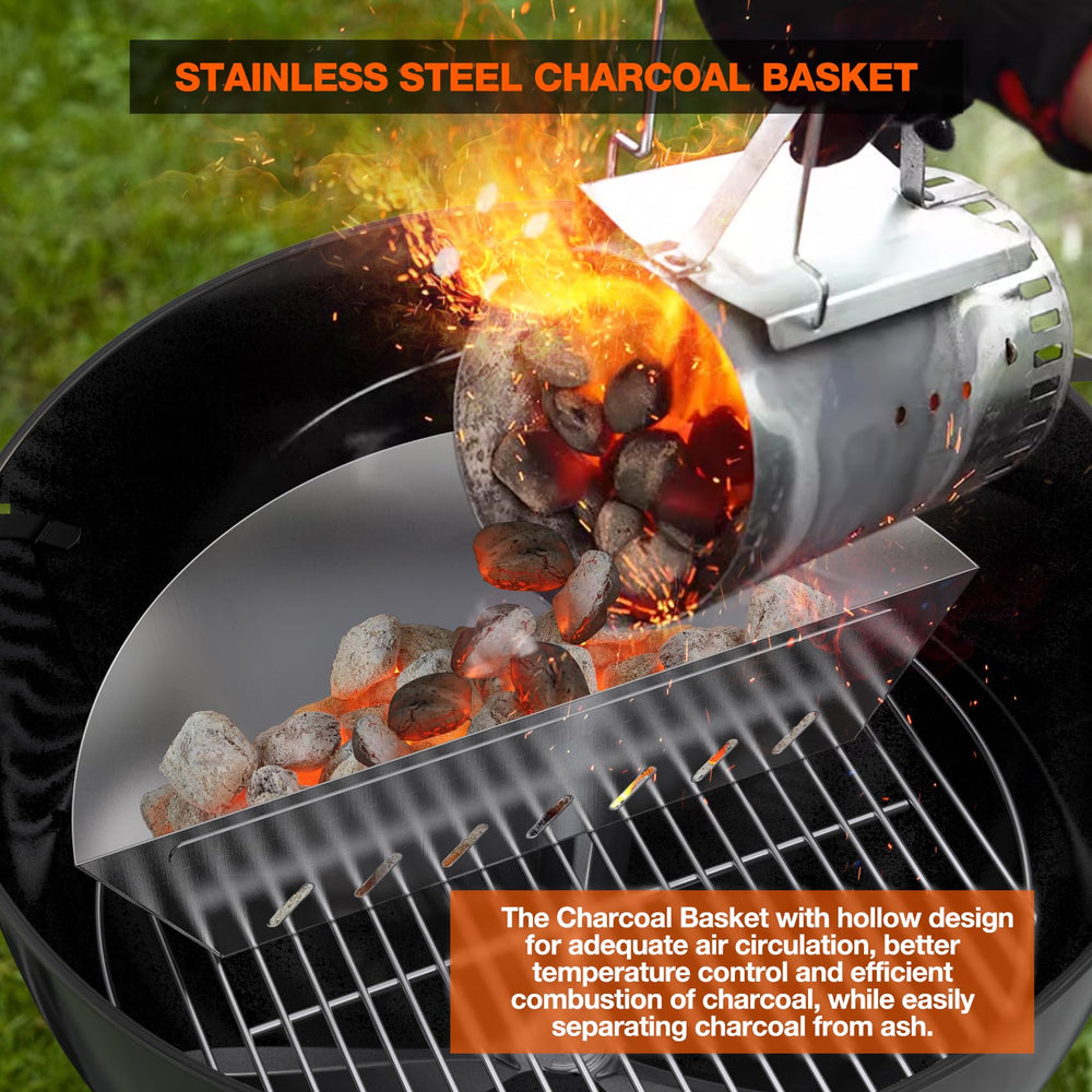 onlyfire installed in a Weber kettle illustrating two-zone cooking setup