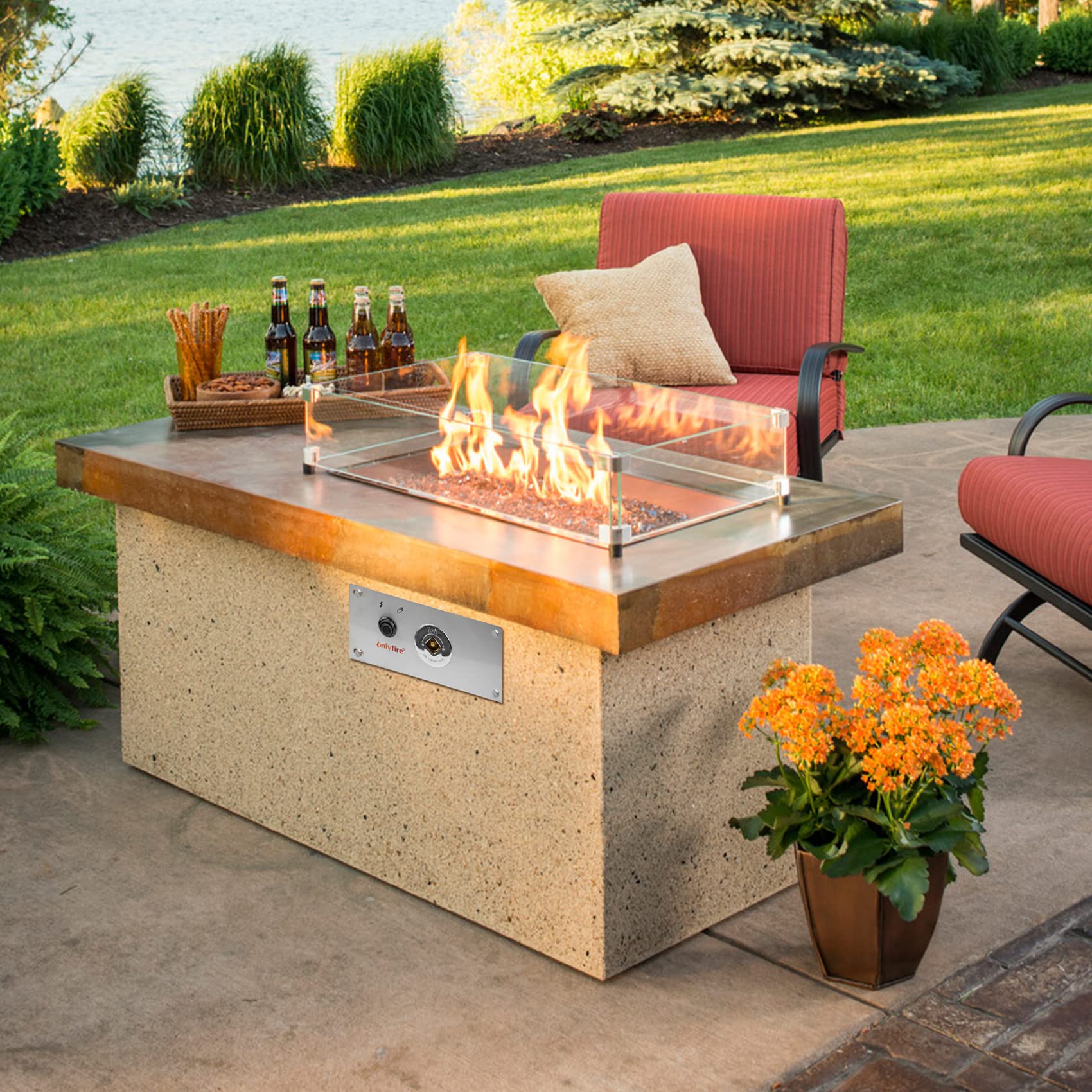 onlyfire installed on fire pit in use delivering steady decorative flames