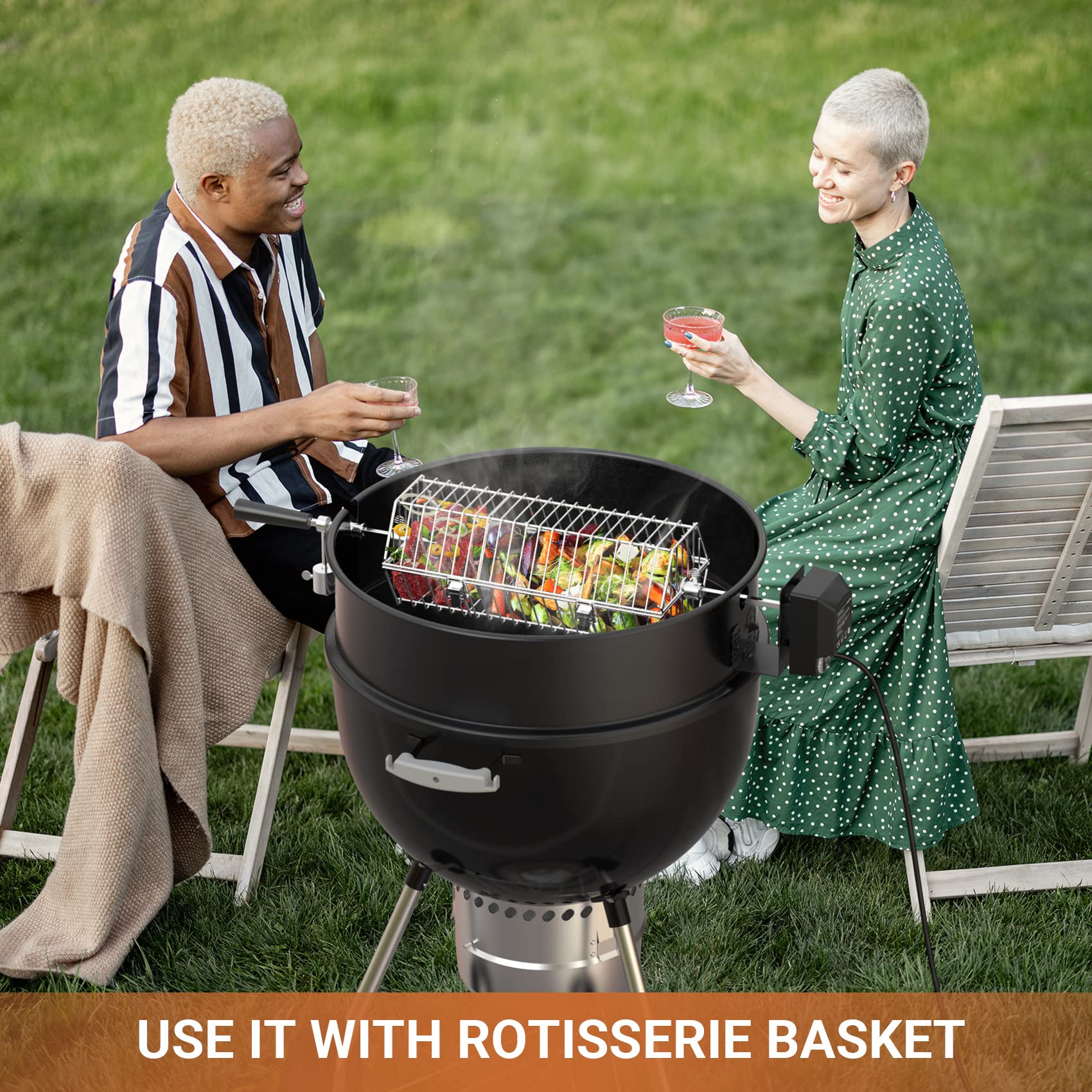 onlyfire installed in kettle grill demonstrating hands-free roasting benefit
