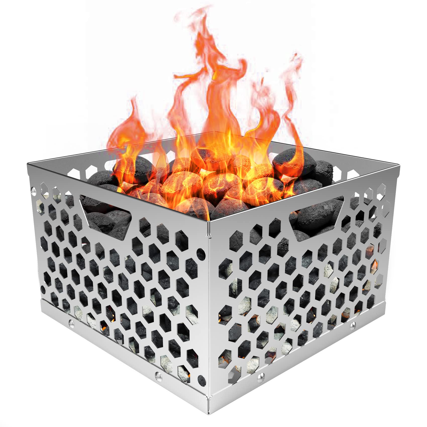 onlyfire installed inside an offset smoker firebox demonstrating tidy fuel containment and cleaner interior