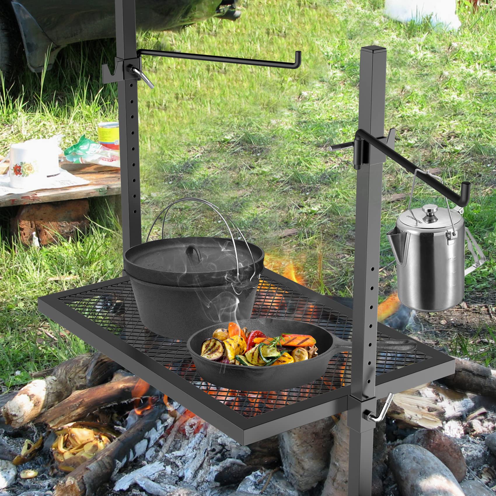 onlyfire rotisserie kit roasting chicken over campfire for outdoor cooking versatility