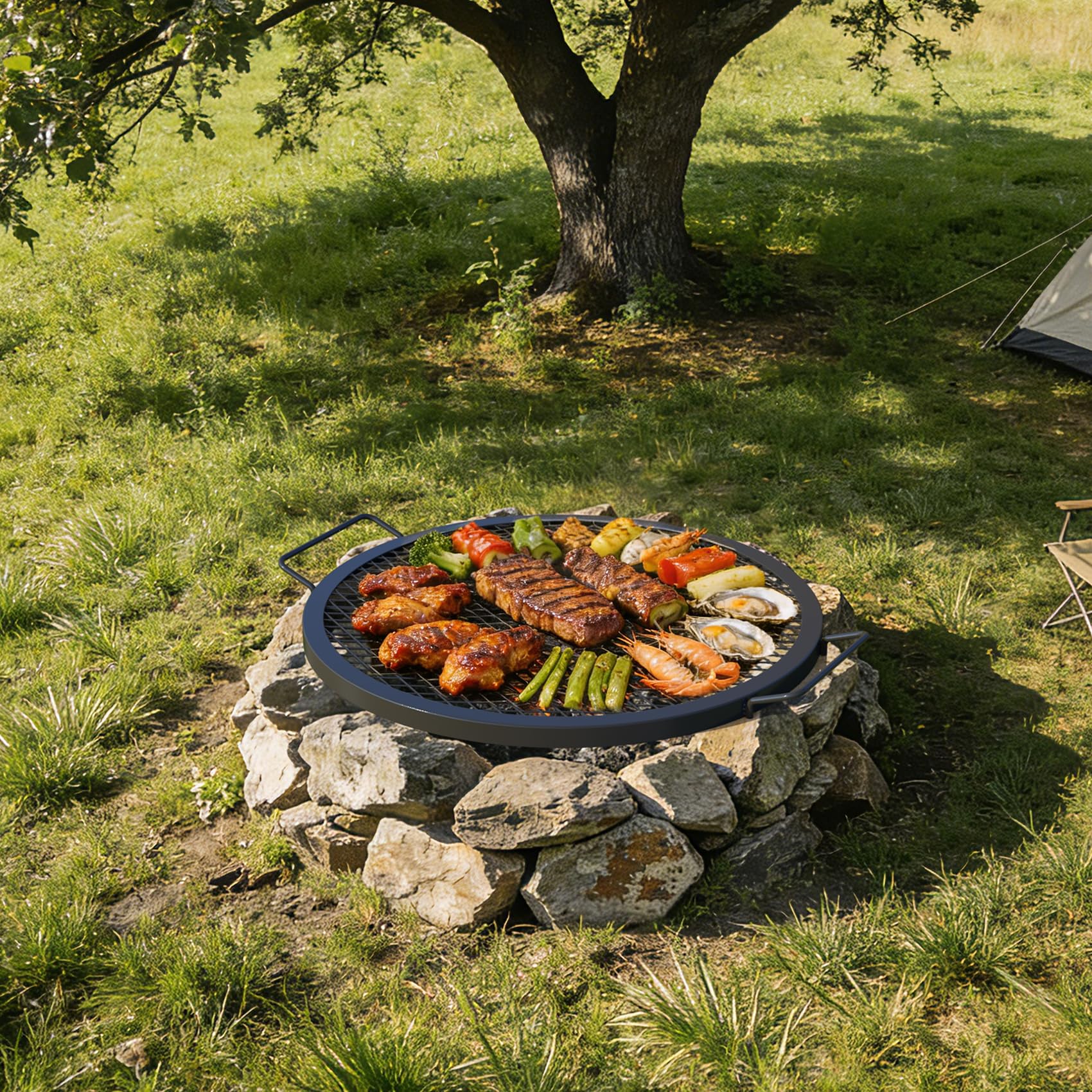 onlyfire outdoor backyard scene with grate in use showing social cooking benefit