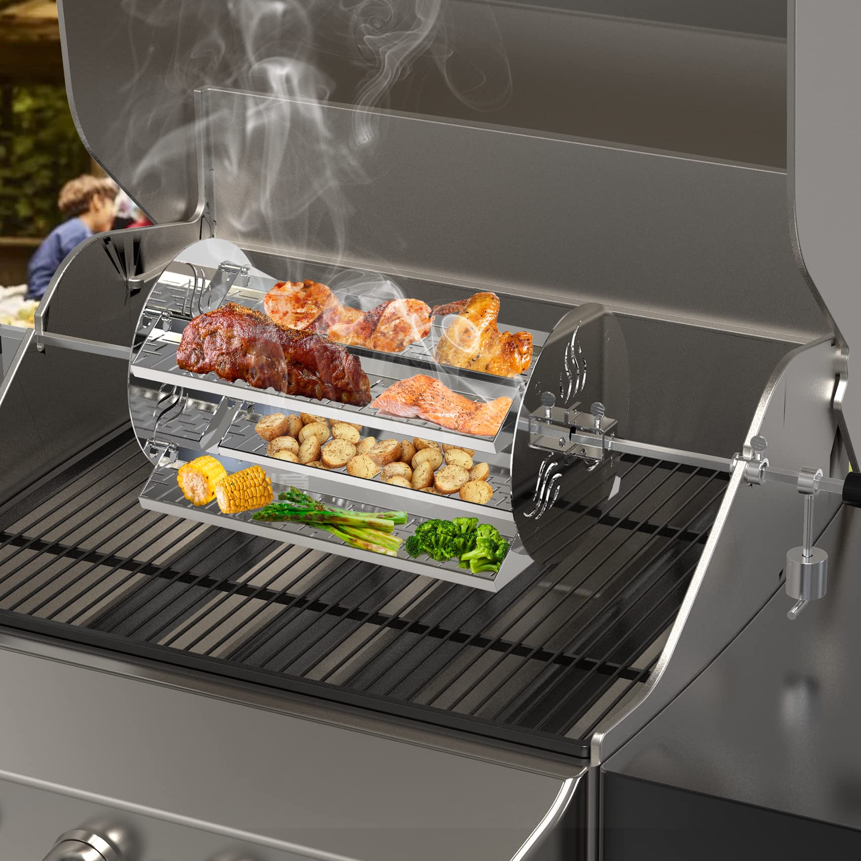 onlyfire lifestyle backyard barbecue with tray in use showing entertaining convenience benefit