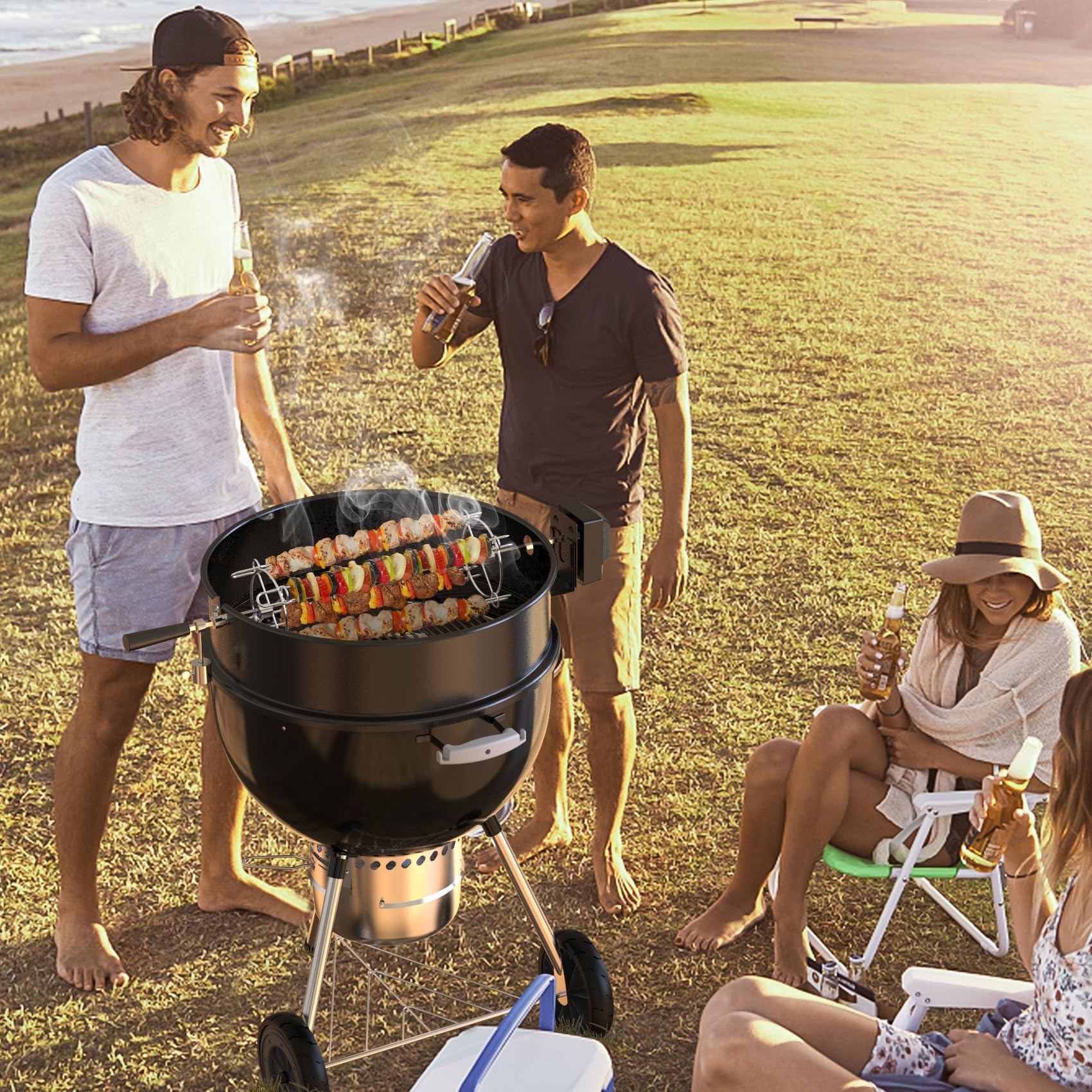 onlyfire lifestyle backyard rotisserie setup illustrating easy entertaining benefit