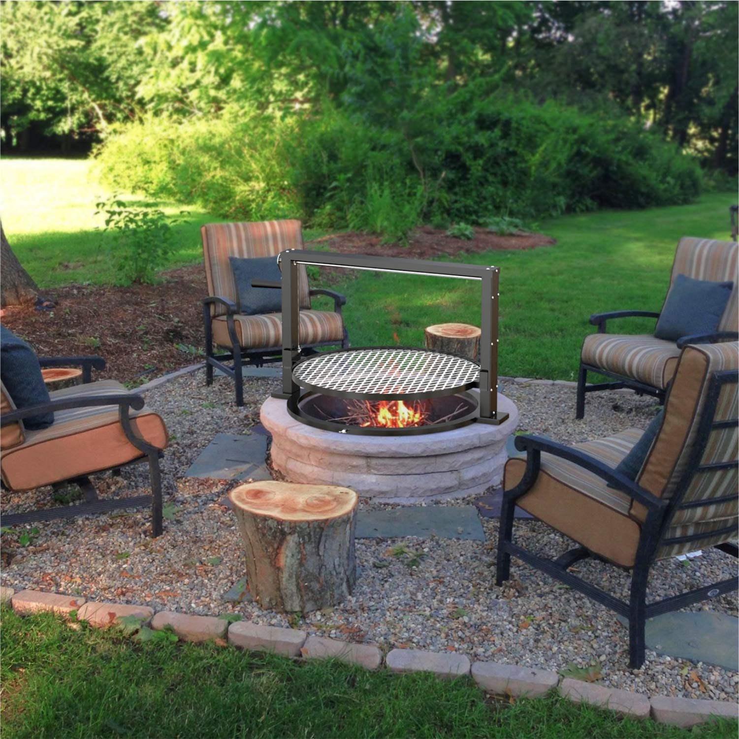 onlyfire lifestyle backyard grill scene showing rotisserie in use and flavorful charcoal results