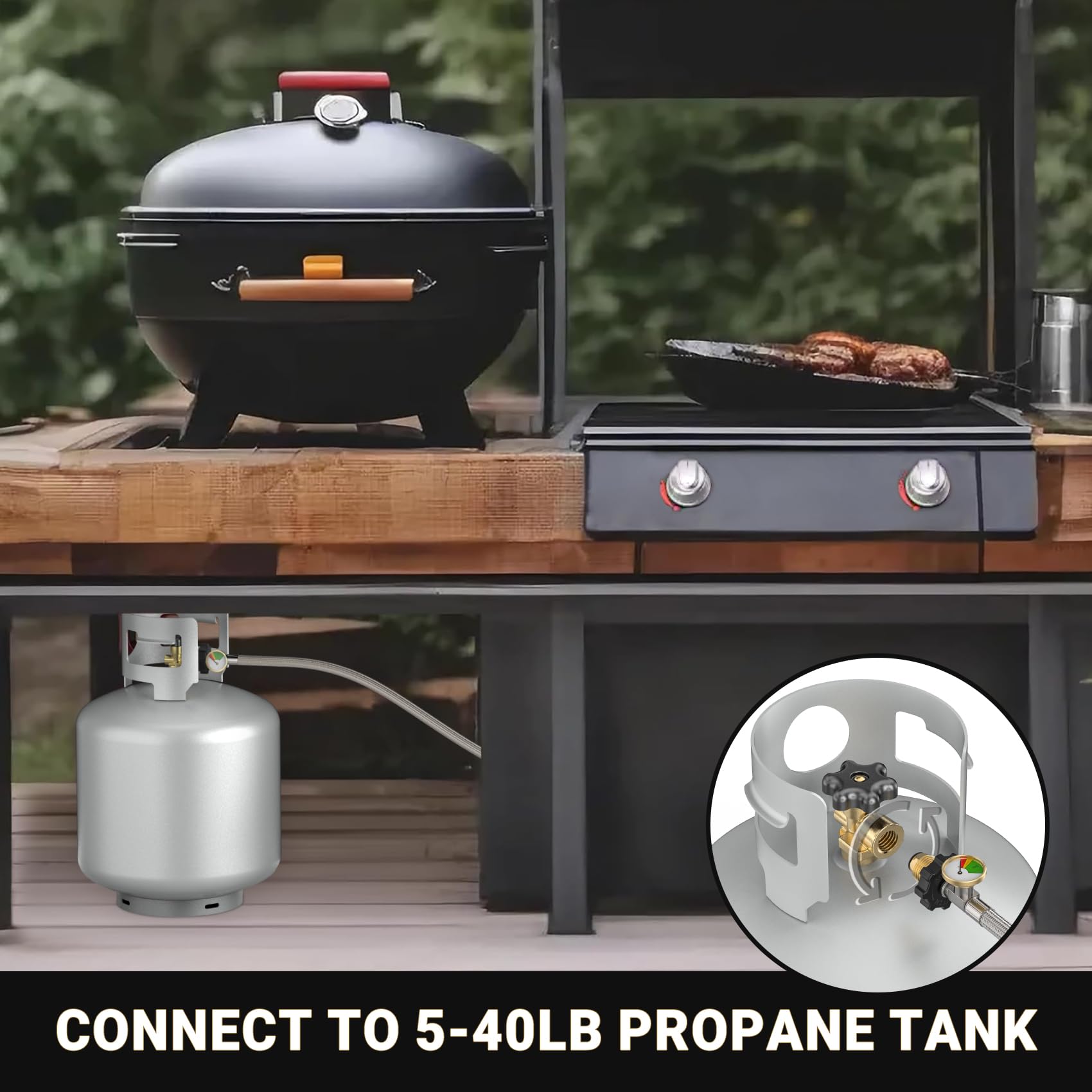 onlyfire lifestyle camping setup with stove and tank connected showcasing convenience and extended run time