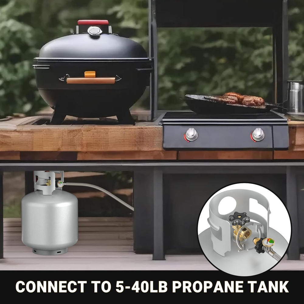 onlyfire lifestyle camping setup with stove and tank connected showcasing convenience and extended run time