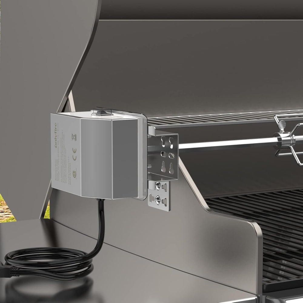 onlyfire rotisserie in use on backyard grill showing even roasting and hands-free cooking