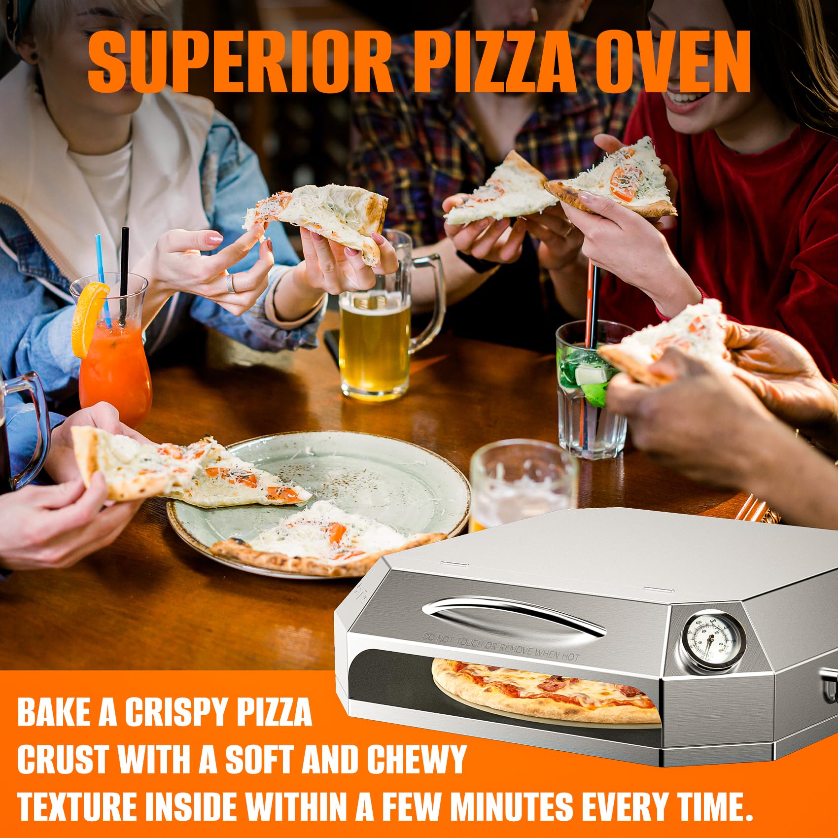 Onlyfire outdoor pizza being served showcasing finished pizza and entertaining benefit