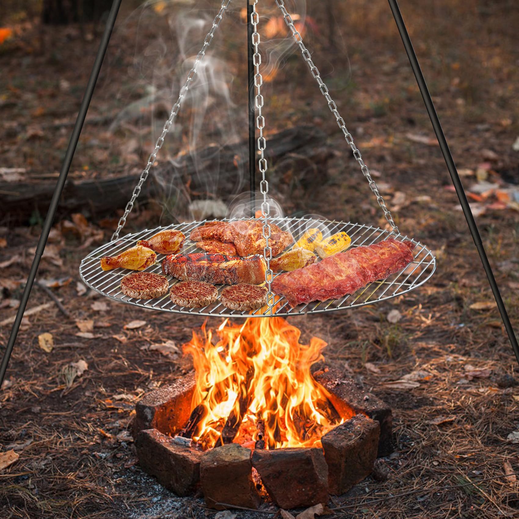 onlyfire loaded with food displaying stable support for heavy pans and skewers