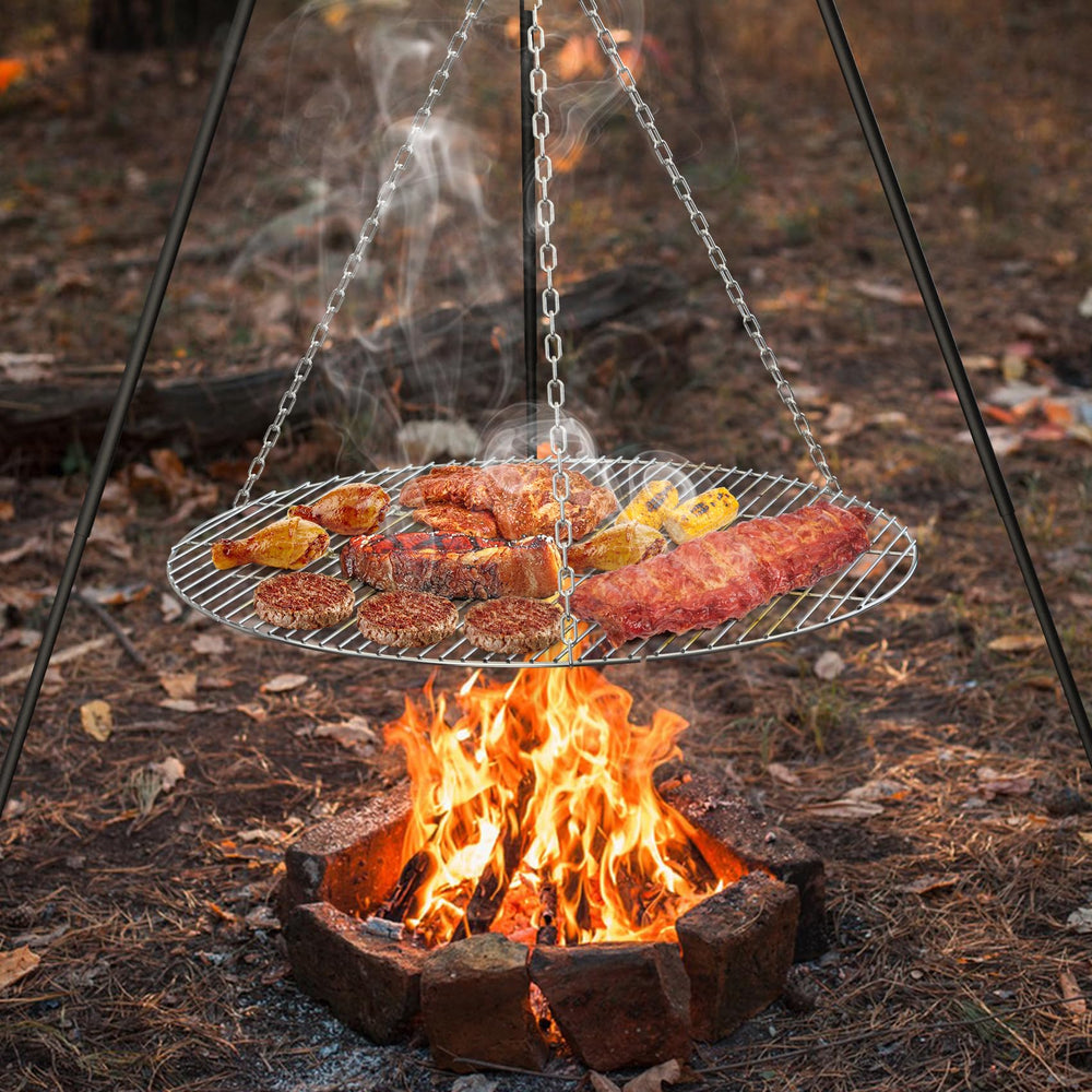 onlyfire loaded with food displaying stable support for heavy pans and skewers
