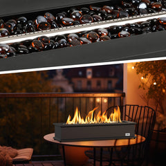 Onlyfire Loom X on patio table in evening setting creating cozy gathering atmosphere