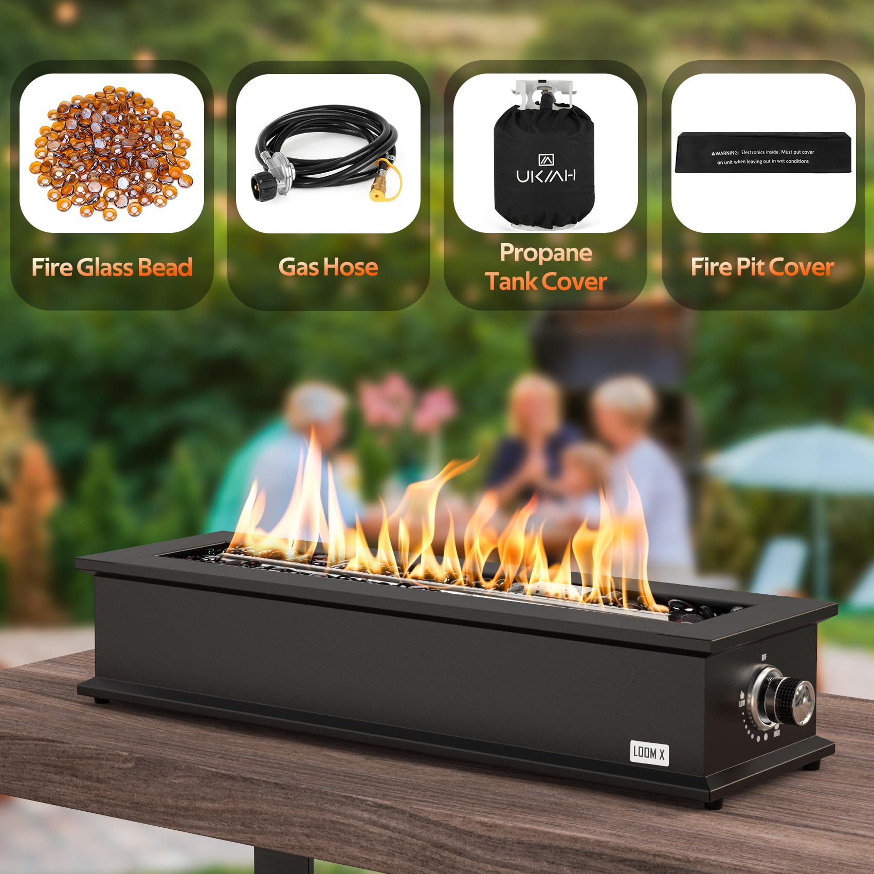 Onlyfire Loom X beside outdoor chair to show compact size and portability benefit