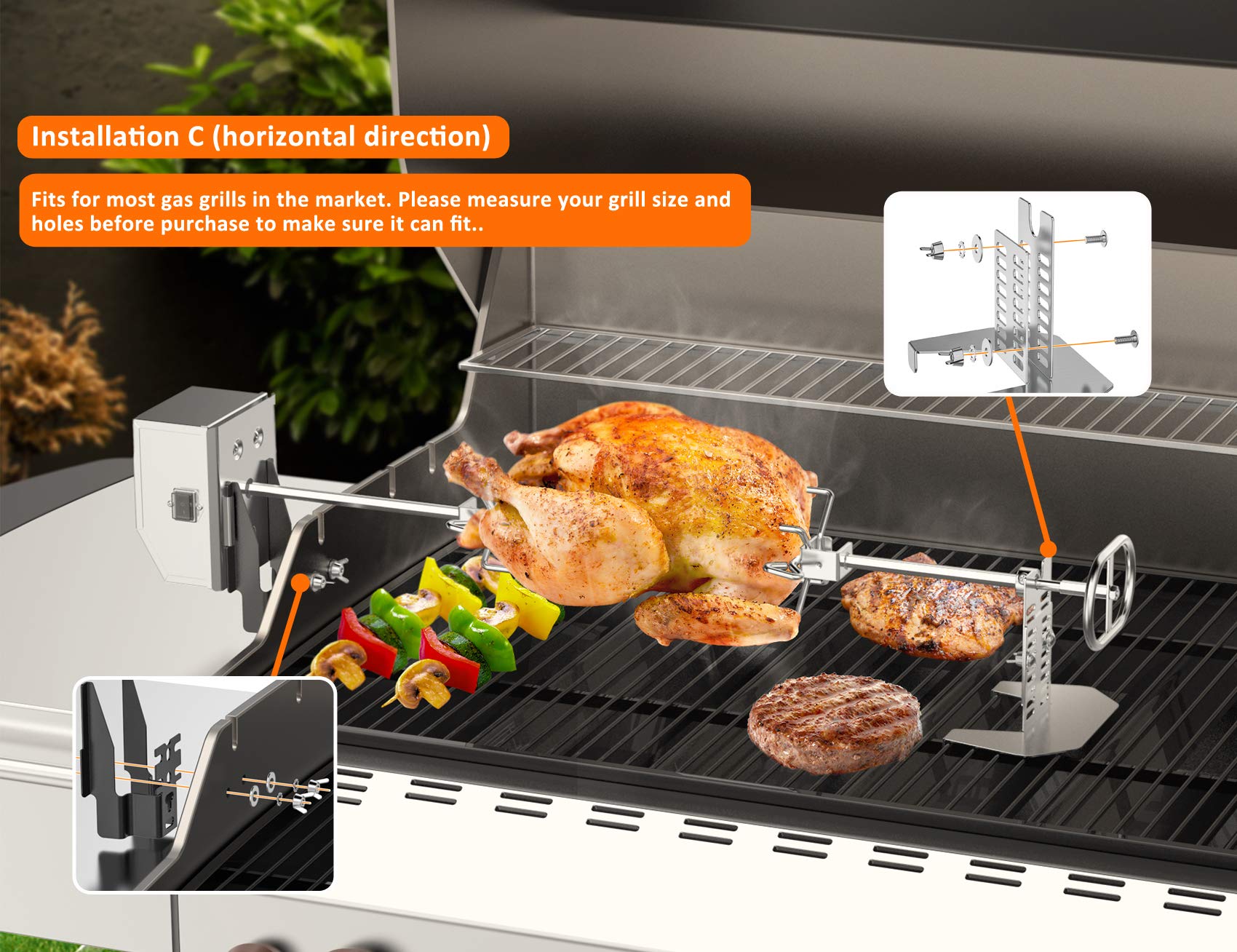 onlyfire meat forks and rotisserie handle close-up highlighting sturdy secure hold