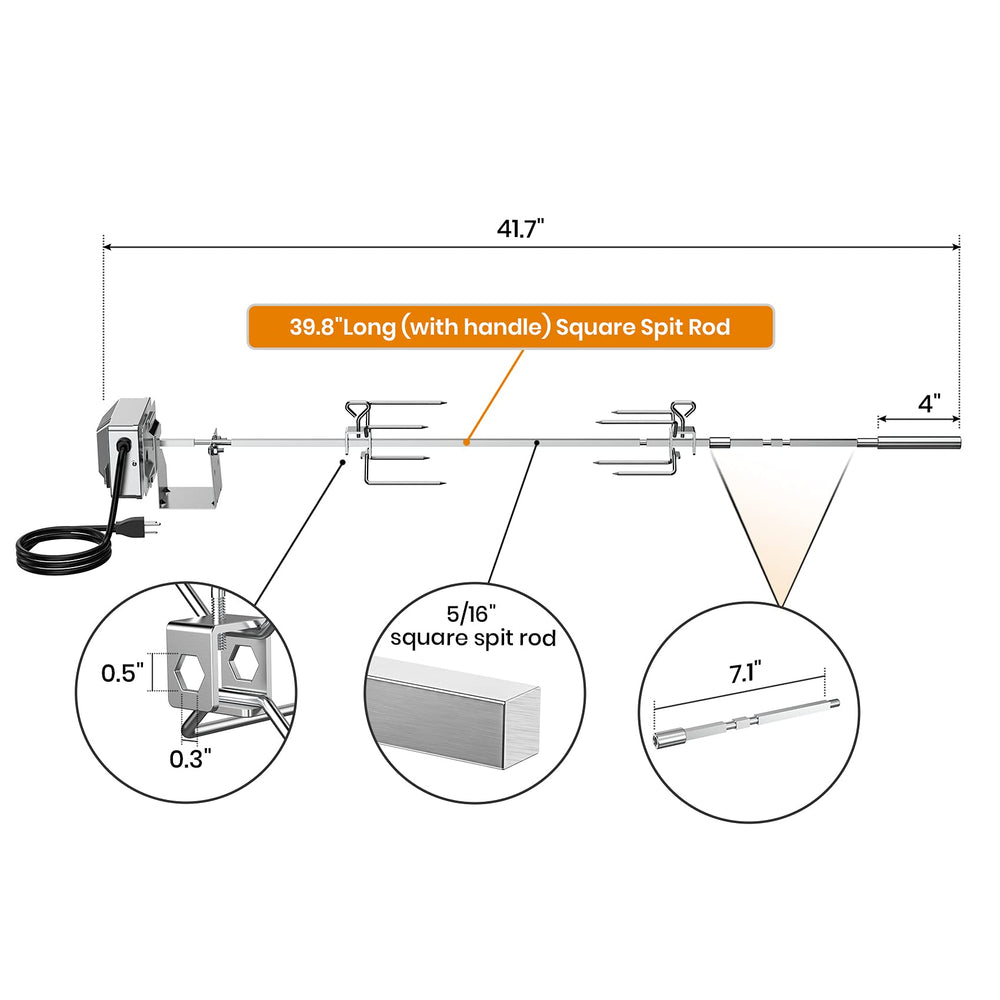 onlyfire motor and bracket mounted on grill showing stable, powered rotation