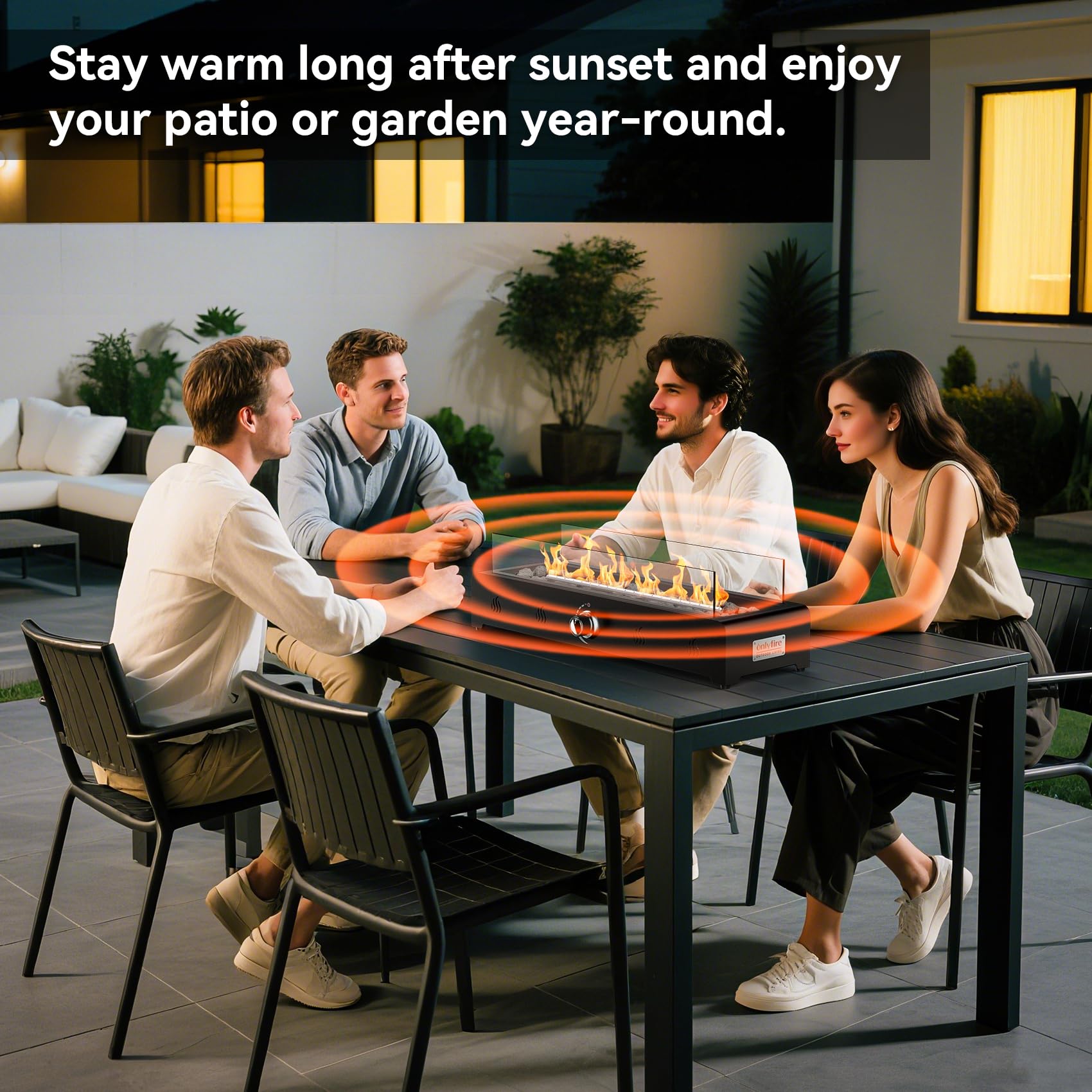 onlyfire on a patio at dusk creating cozy ambiance for gatherings