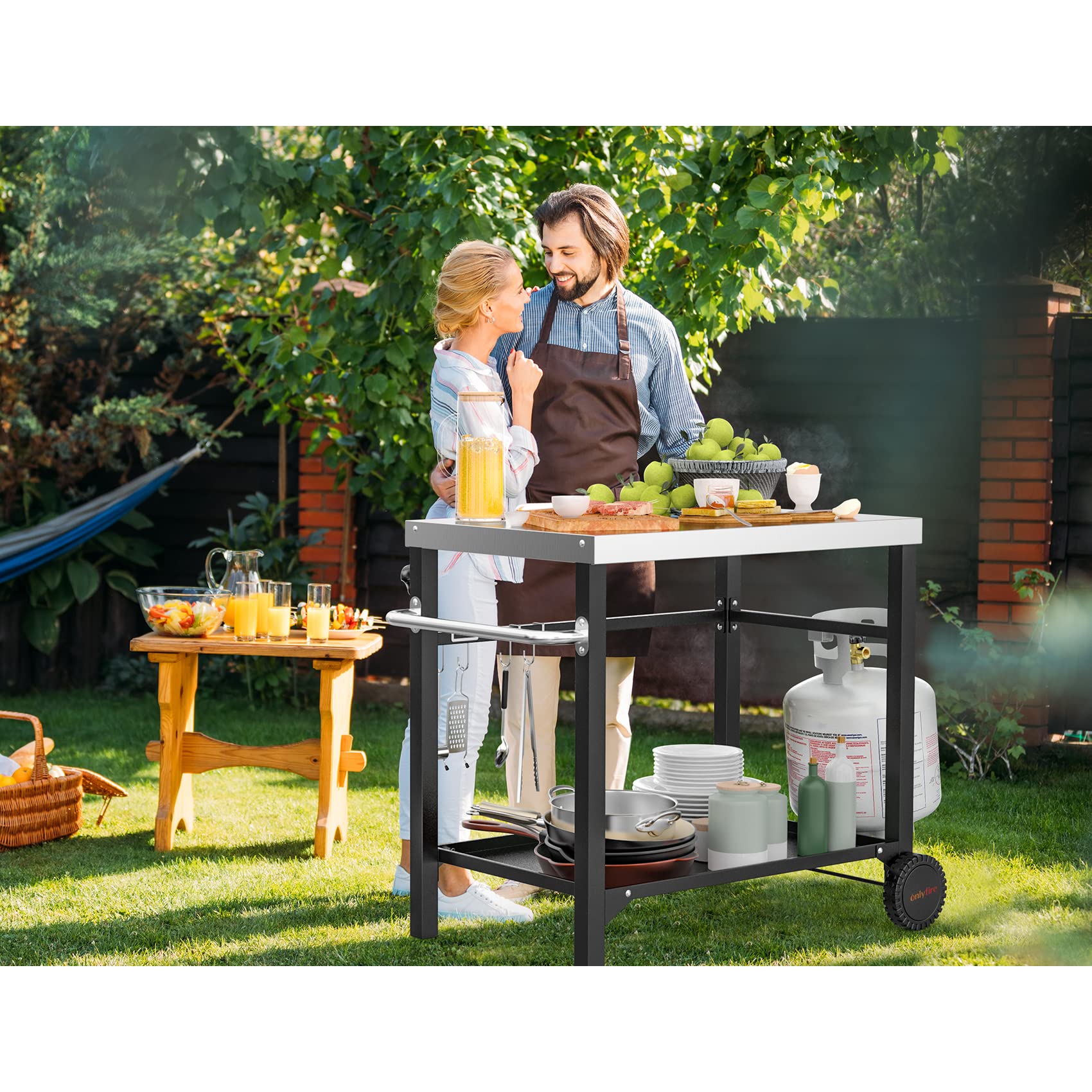 onlyfire cart with pizza oven in use outdoors for efficient cooking workflow