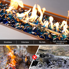 OnlyFire glass poured over burner pan demonstrating easy installation and even flow