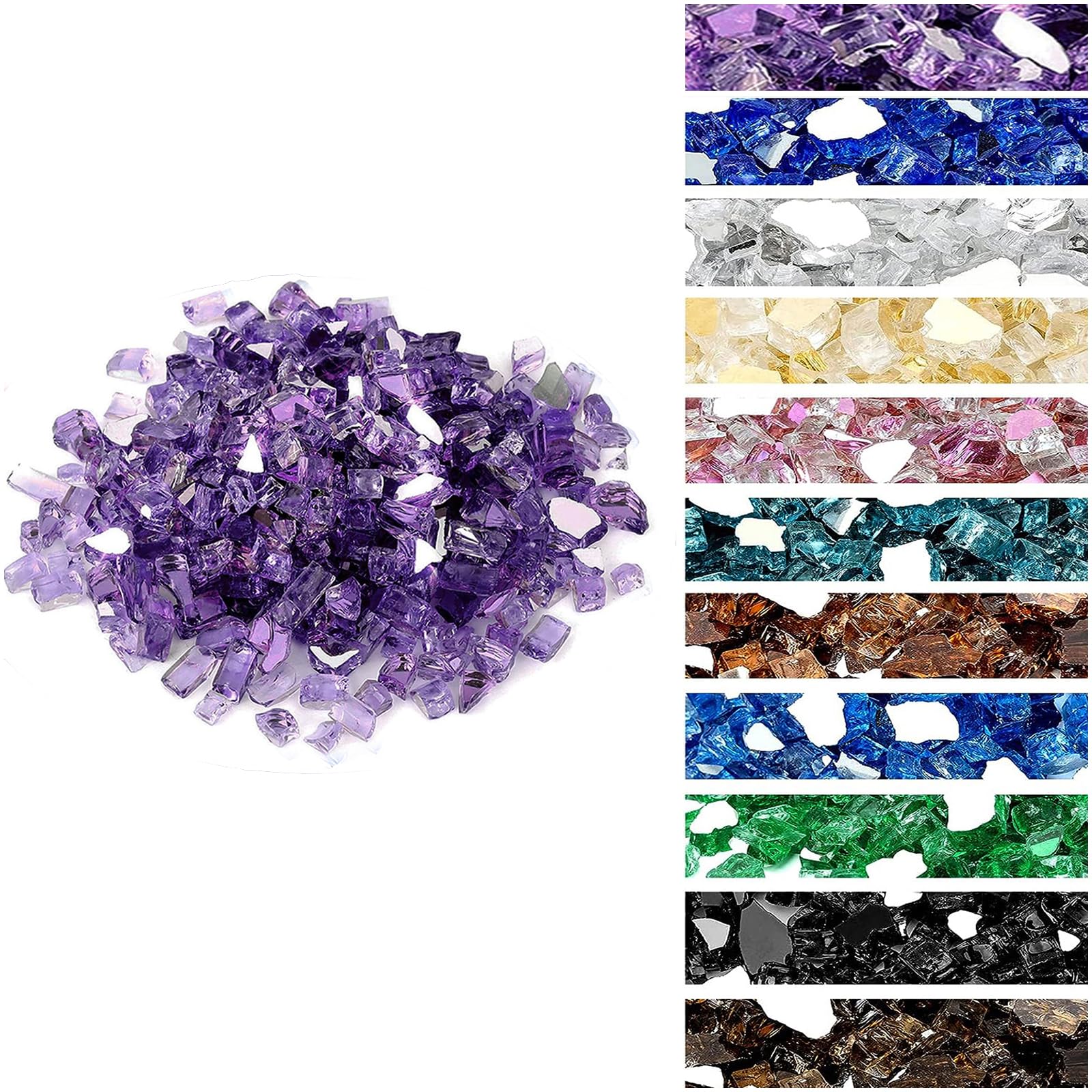 Onlyfire purple fire glass front packaging showing bag and weight benefit of convenience