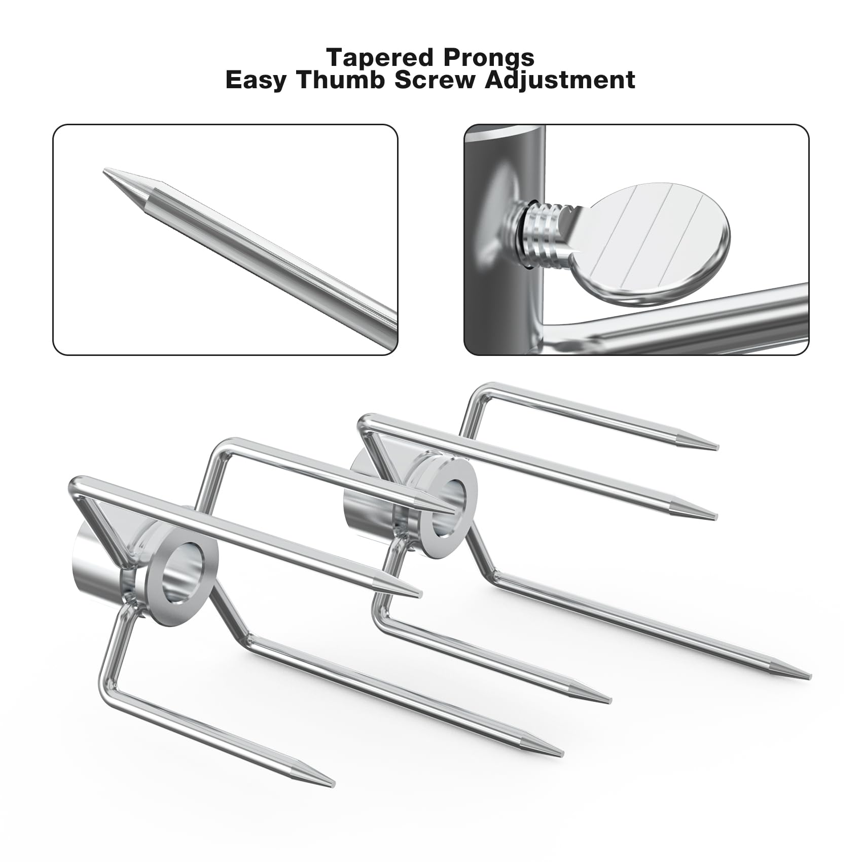 onlyfire forks mounted on a spit rod showing easy installation and stability