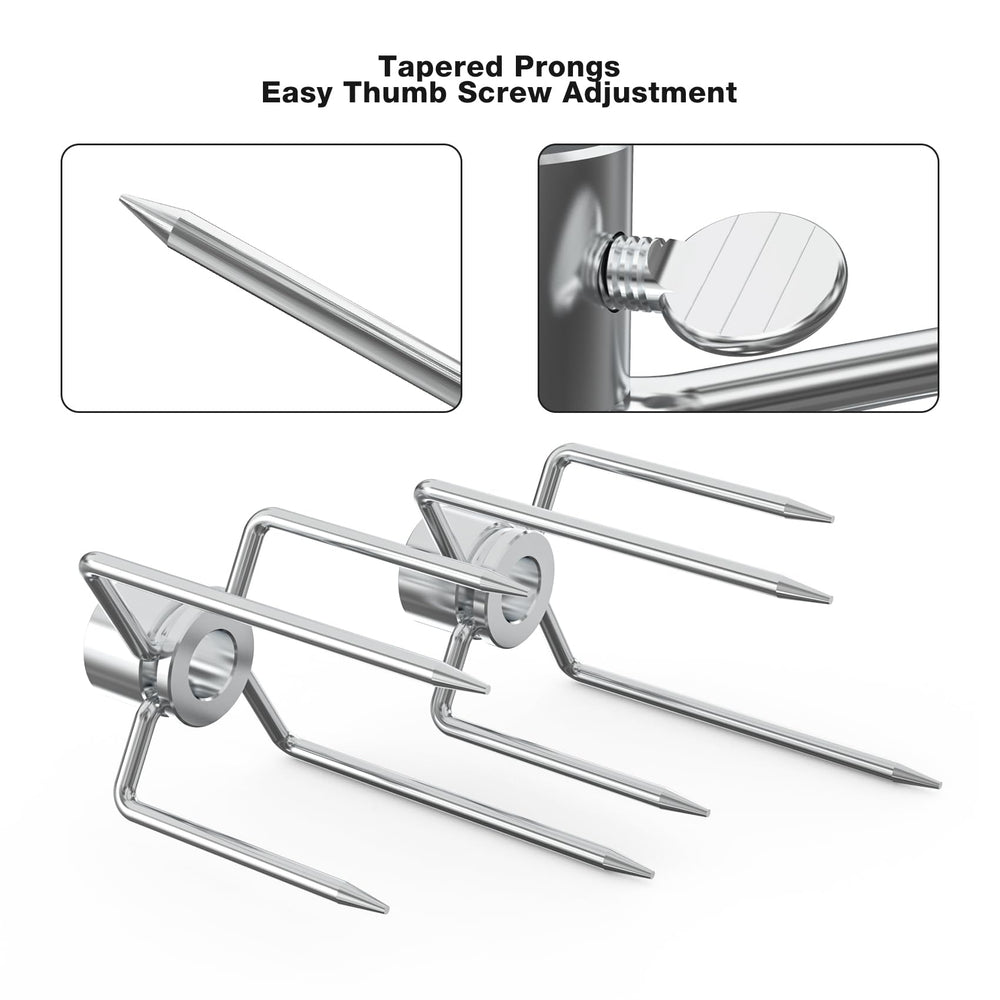 onlyfire forks mounted on a spit rod showing easy installation and stability