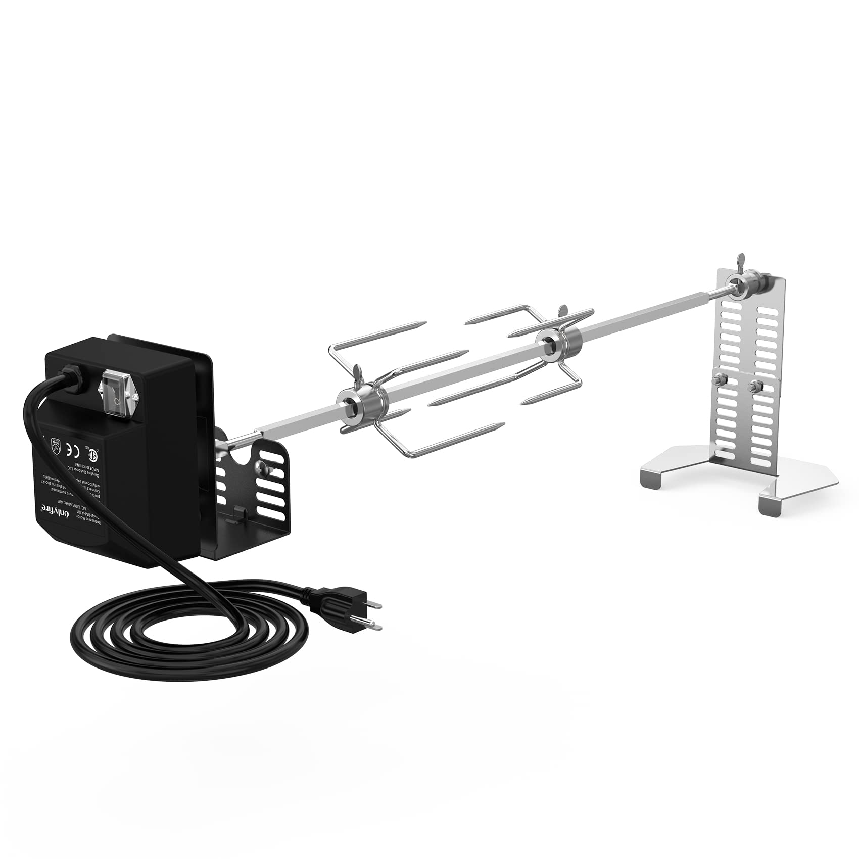 onlyfire rotisserie kit front packaging showing contents and model benefit