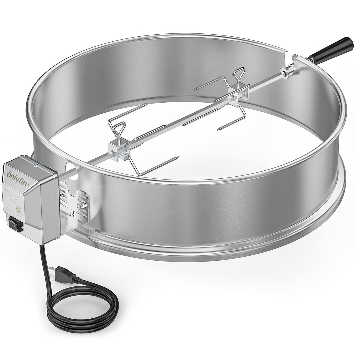 onlyfire rotisserie ring front view showing robust stainless steel and reliable fit