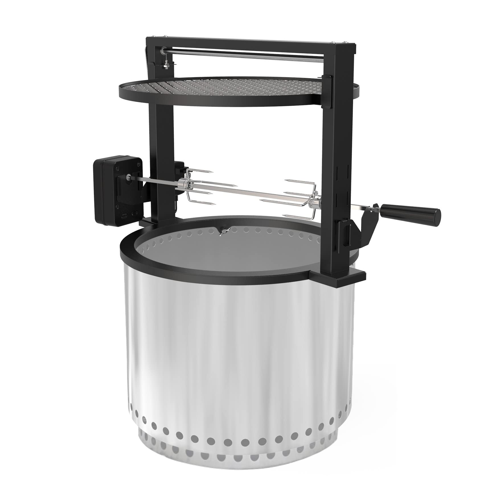 onlyfire front view showing full rotisserie attachment and stable frame benefit