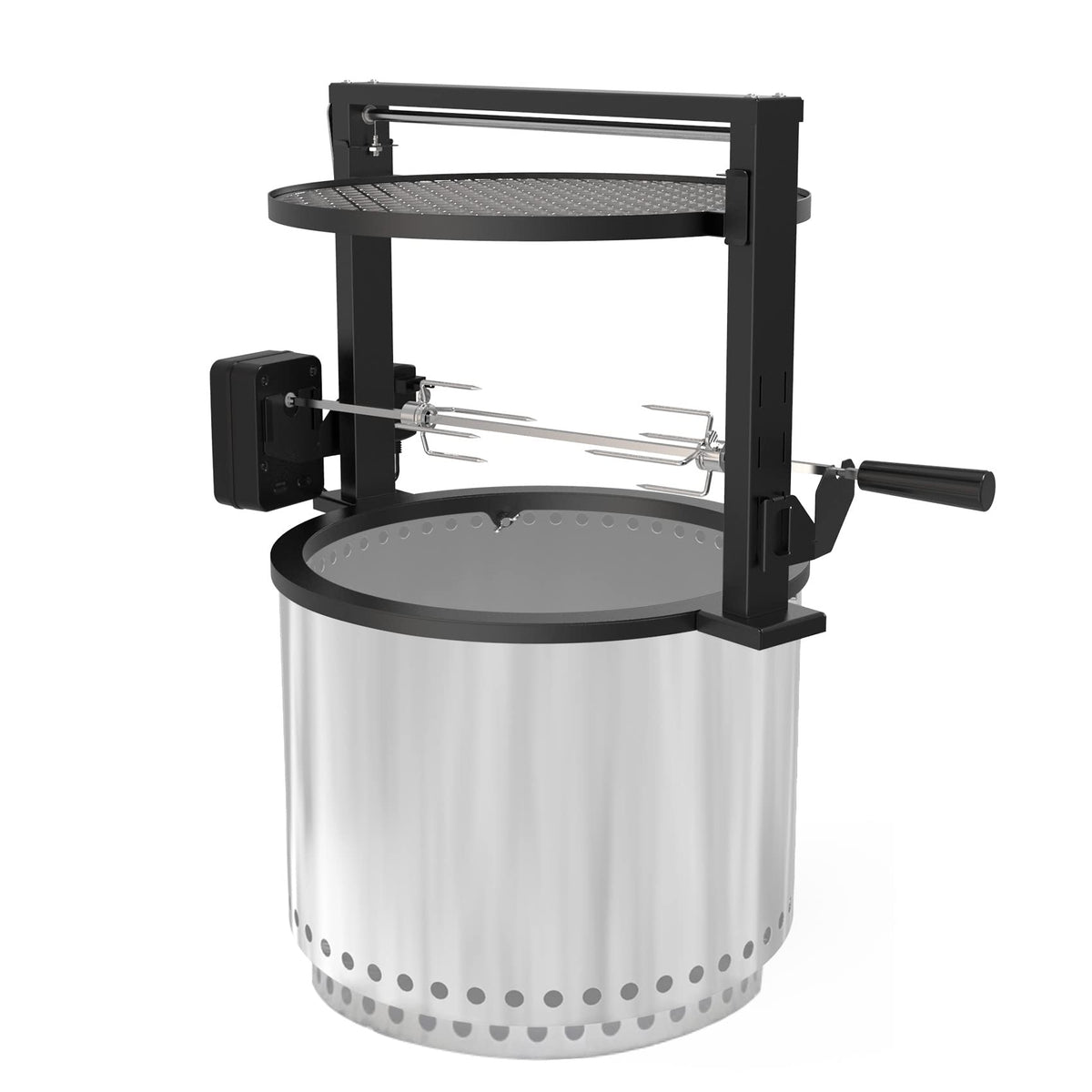 onlyfire front view showing full rotisserie attachment and stable frame benefit