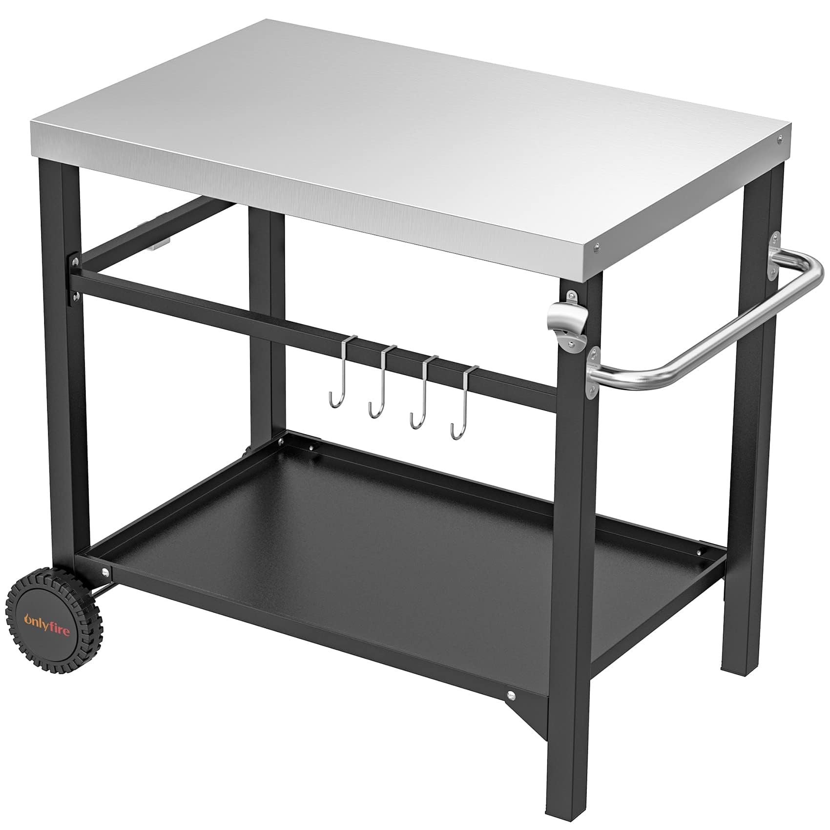 onlyfire cart next to chair to show scale and compact footprint for small patios