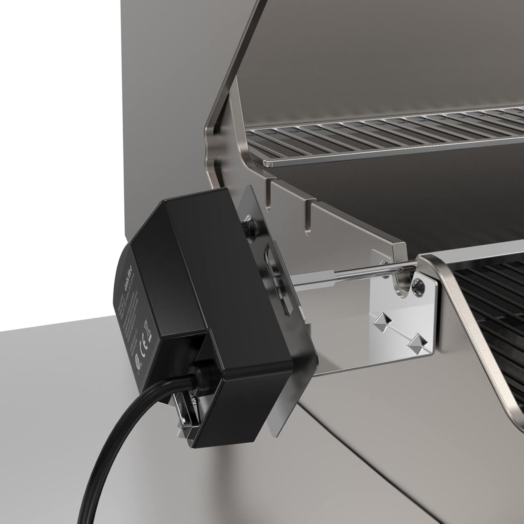 onlyfire rotisserie kit next to ruler showing required cookbox width and compatibility