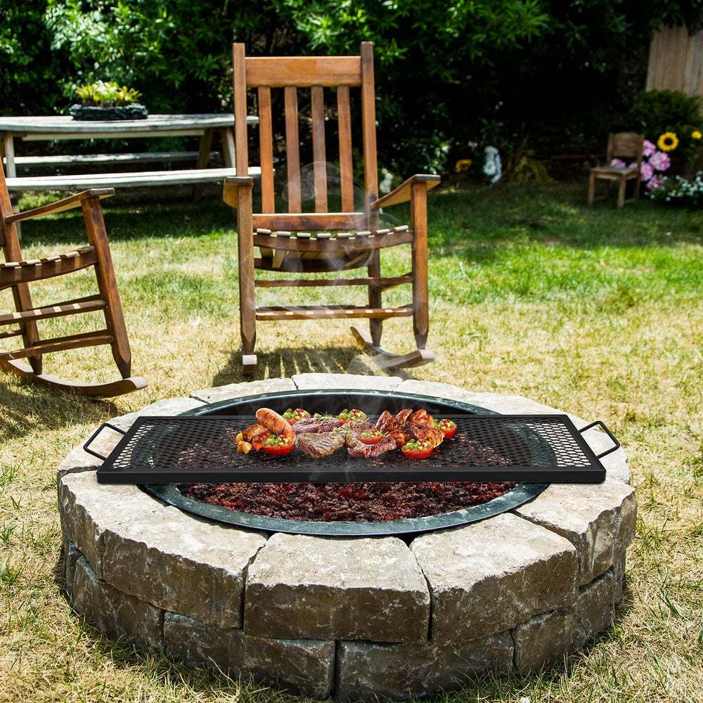 onlyfire grate beside measuring tape showing 44-inch scale for fitting fire pits