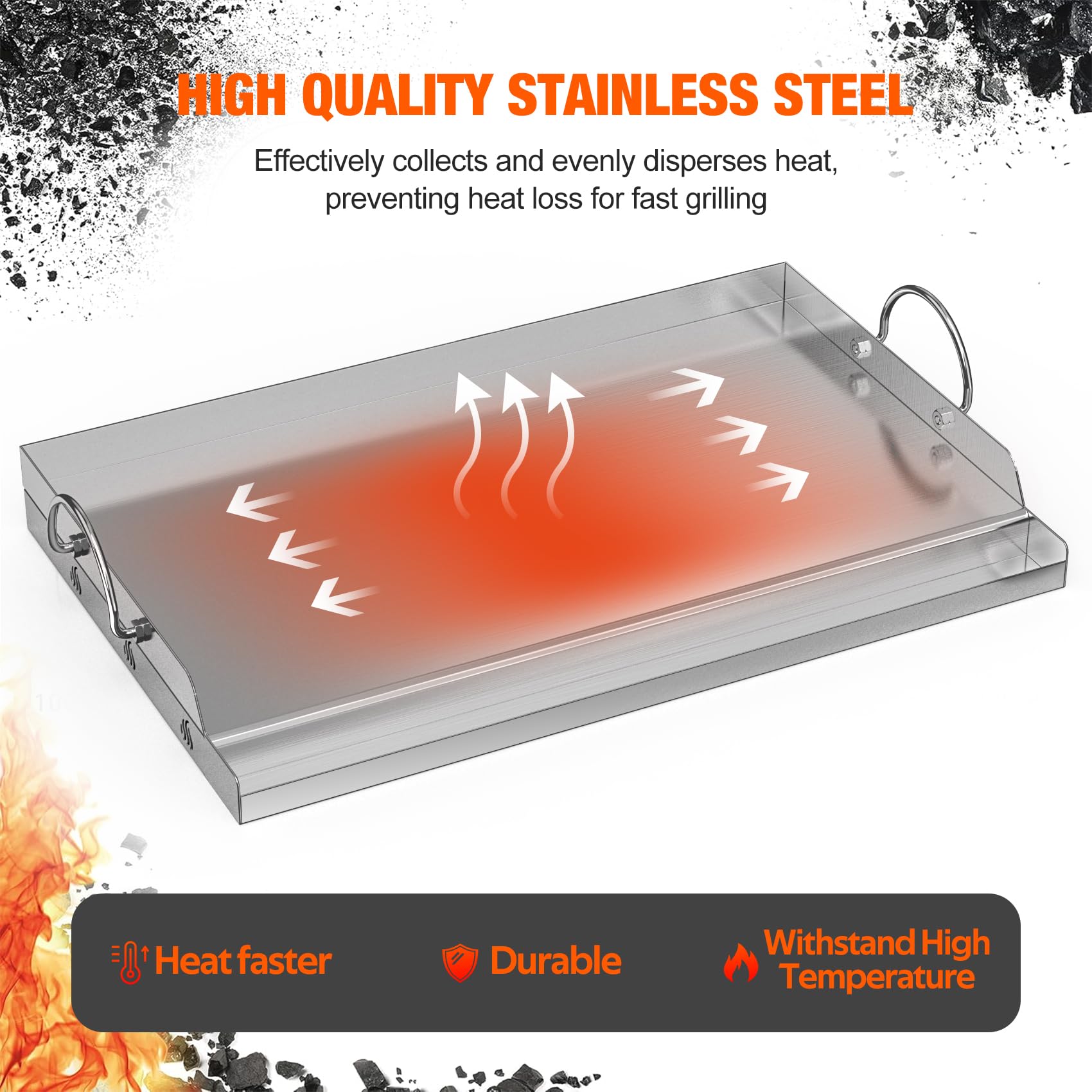 onlyfire side with handles and 7cm sidewalls offering safe handling and food containment